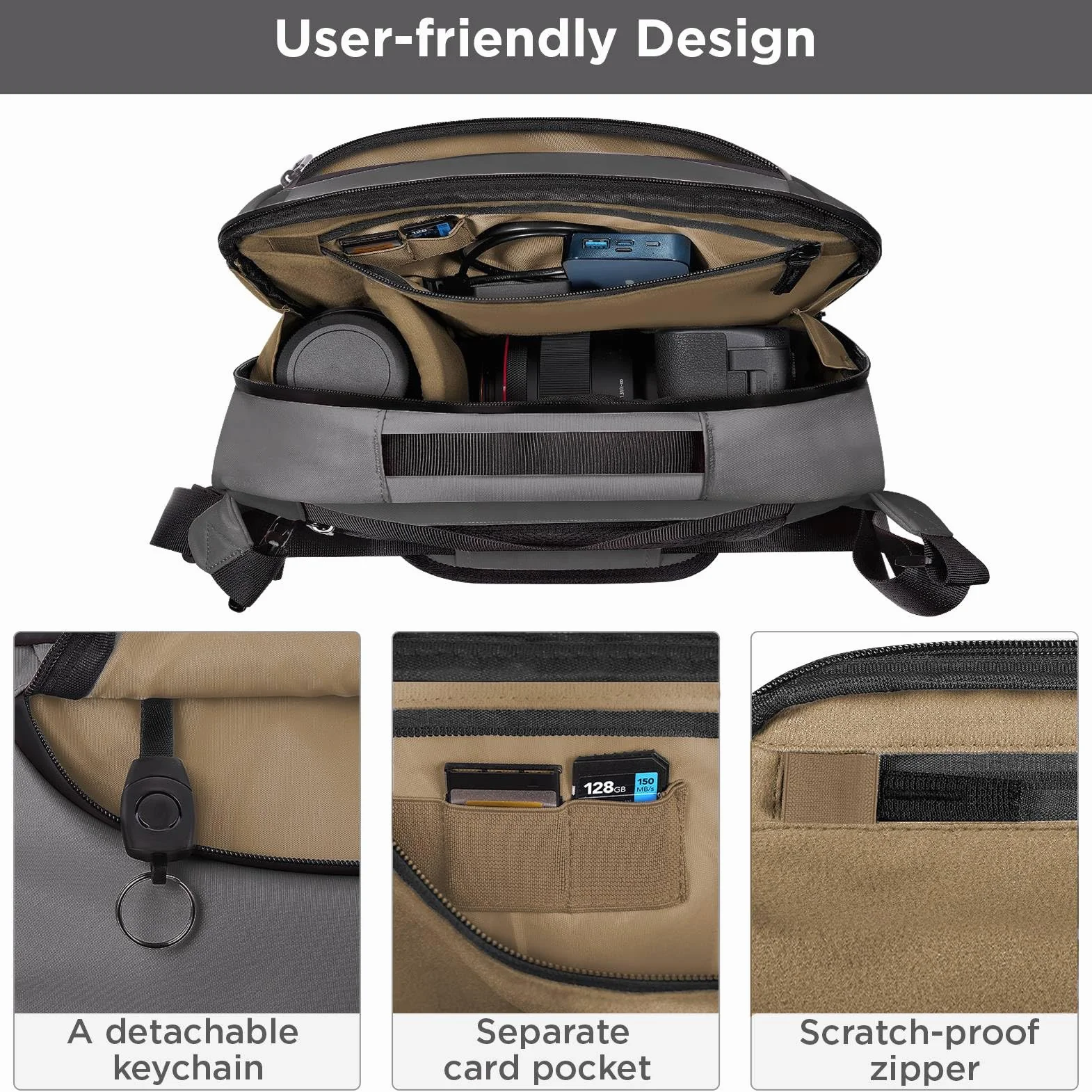 TAAOKA torba na aparat, wodoodporna torba na aparat z uchwytem na statyw, torby na aparaty DSLR/SLR/Mirrorless Crossbody dla fotografów, szary, 12.6 x 5.1 x 7.8 inches, Moda