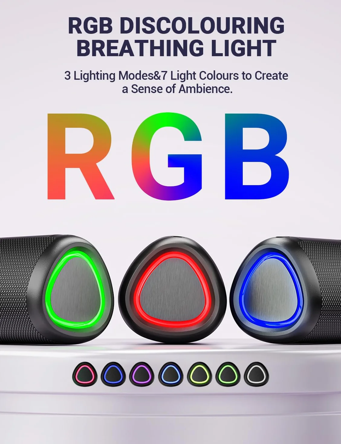 UOHHBOE Przenośny głośnik 15W Bluetooth bezprzewodowy BT5, 3 mocne głośniki z oświetleniem TWS 2500mAh 30m Odległość IPX5 AUX TF Card Wieczory Imprezy Plener Podróże