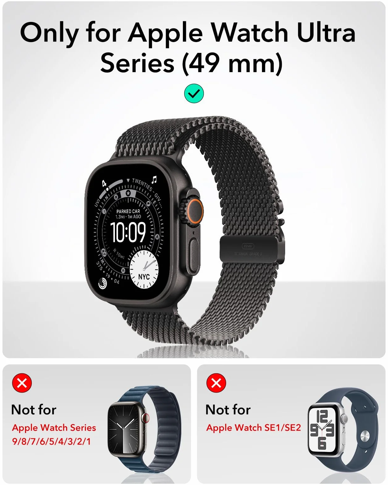 ESR Armorite Ochraniacz ekranu do Apple Watch Ultra 3 2025 / Ultra 2 / Ultra (49 mm), ochrona klasy wojskowej, folia ze szkła hartowanego z ramą ze stopu aluminium, odporna na zarysowania, 2 sztuki