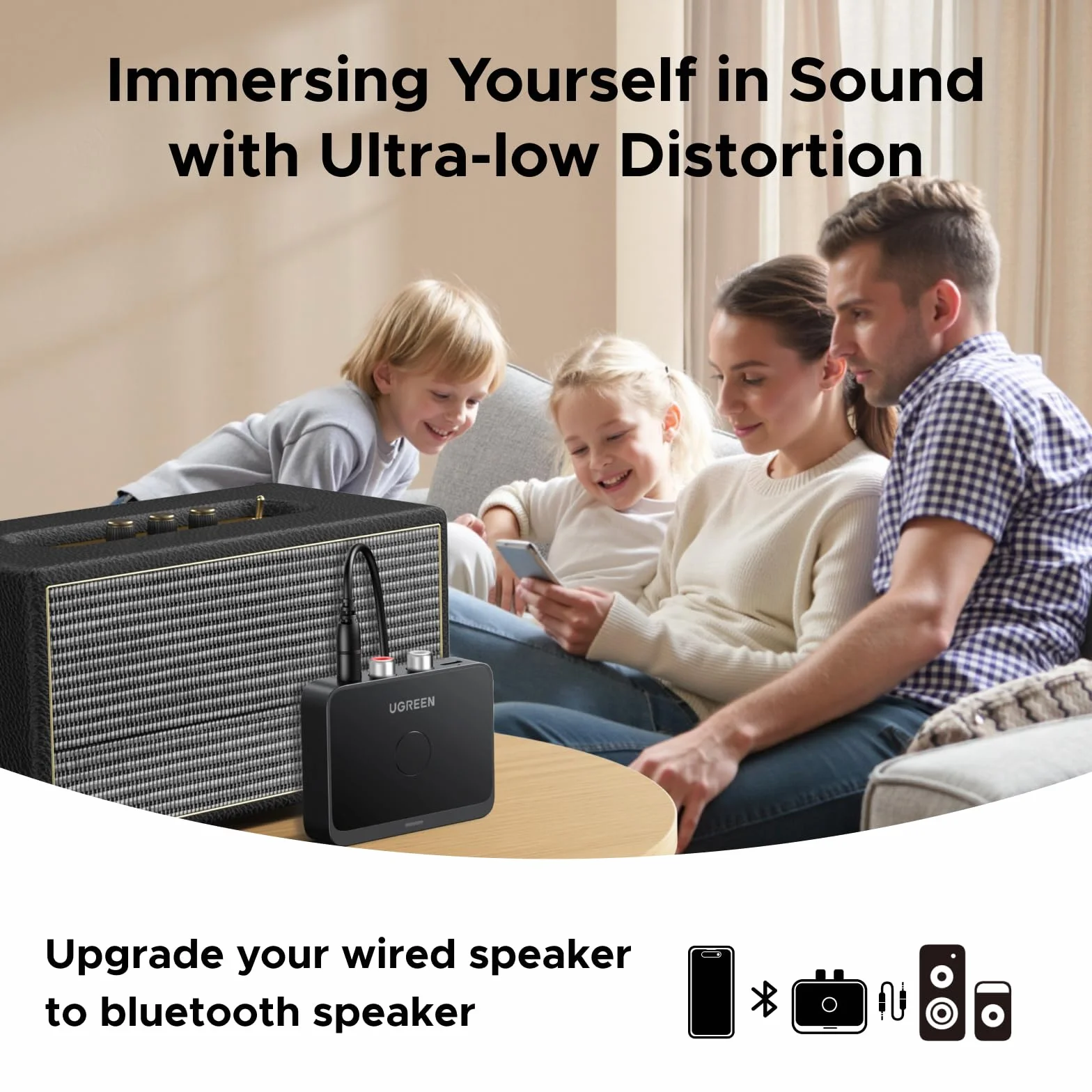 UGREEN Adapter Bluetooth 6.0 stereo z dekodowaniem LDAC, certyfikatem Hi-Res Audio Gold Standard, odbiornik audio Aux Bluetooth kompatybilny z głośnikami, wzmacniaczem i radiem samochodowym