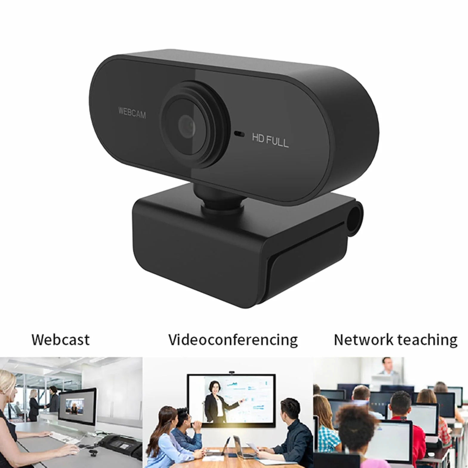 Kamera Internetowa USB 1080P z Mikrofonem, Obrót 360 Stopni, do Wideokonferencji (Czarny)