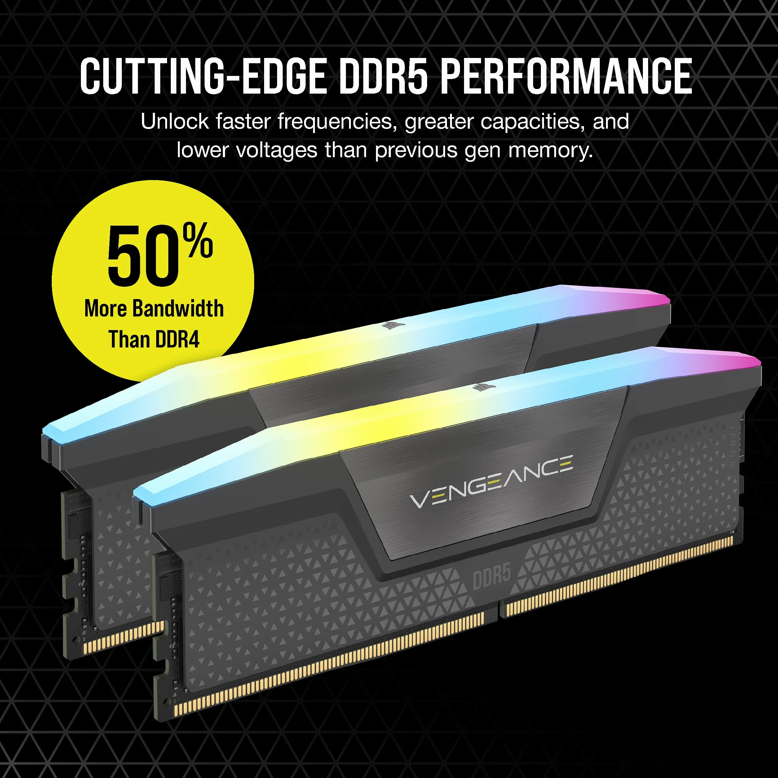 CORSAIR VENGEANCE RGB DDR5 32GB (2x16GB) DDR5 5200MHz CL40 AMD EXPO Intel XMP iCUE Kompatybilna Pamięć Komputerowa – Szara (CMH32GX5M2B5200Z40K)
