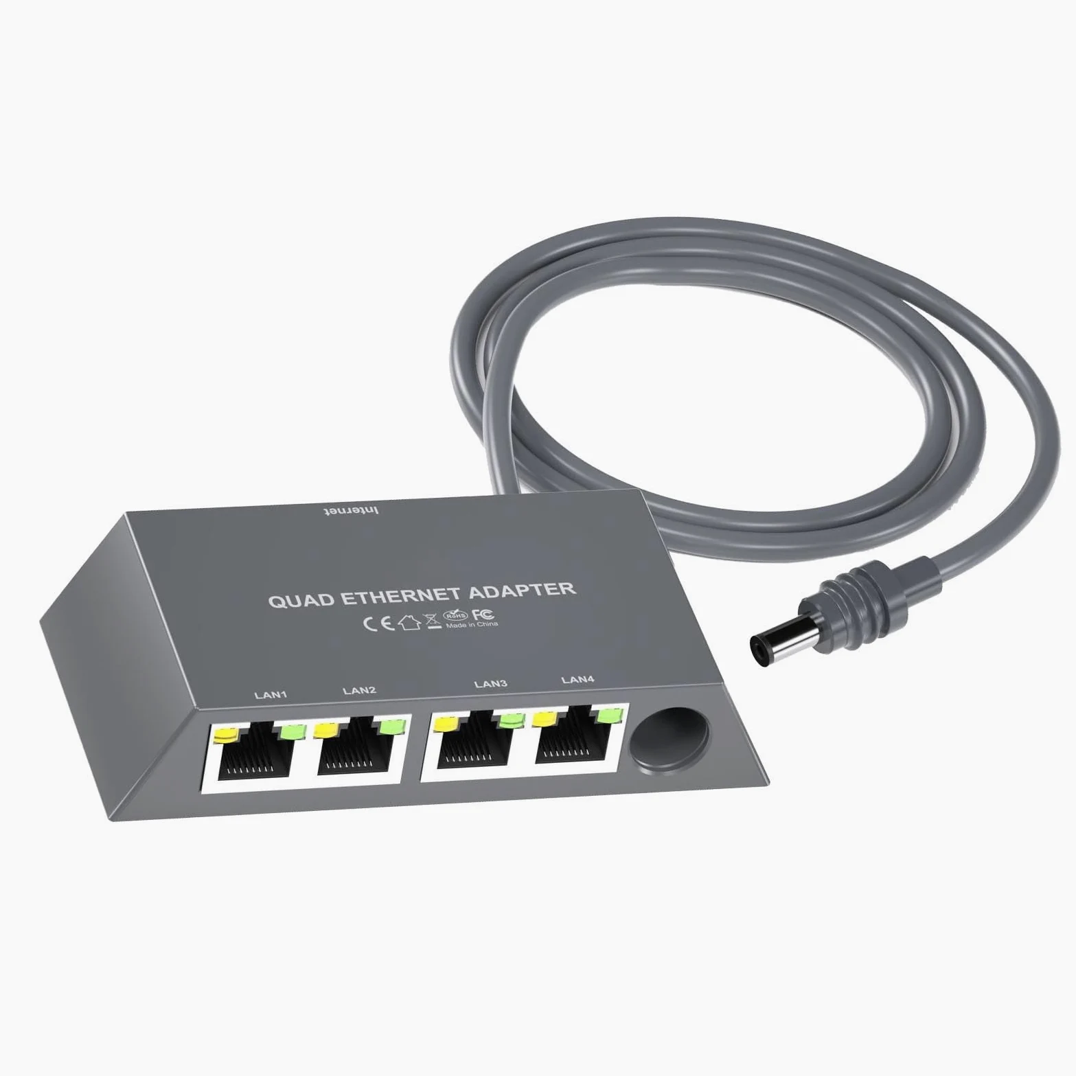 Adapter Ethernet 3. Generacji, 4-portowy Adapter Sieciowy z Kablem Ethernet, Przewodowe Zewnętrzne Urządzenie Sieciowe ze Stabilnym Połączeniem, Idealny dla 4 urządzeń Połączonych w sieć o