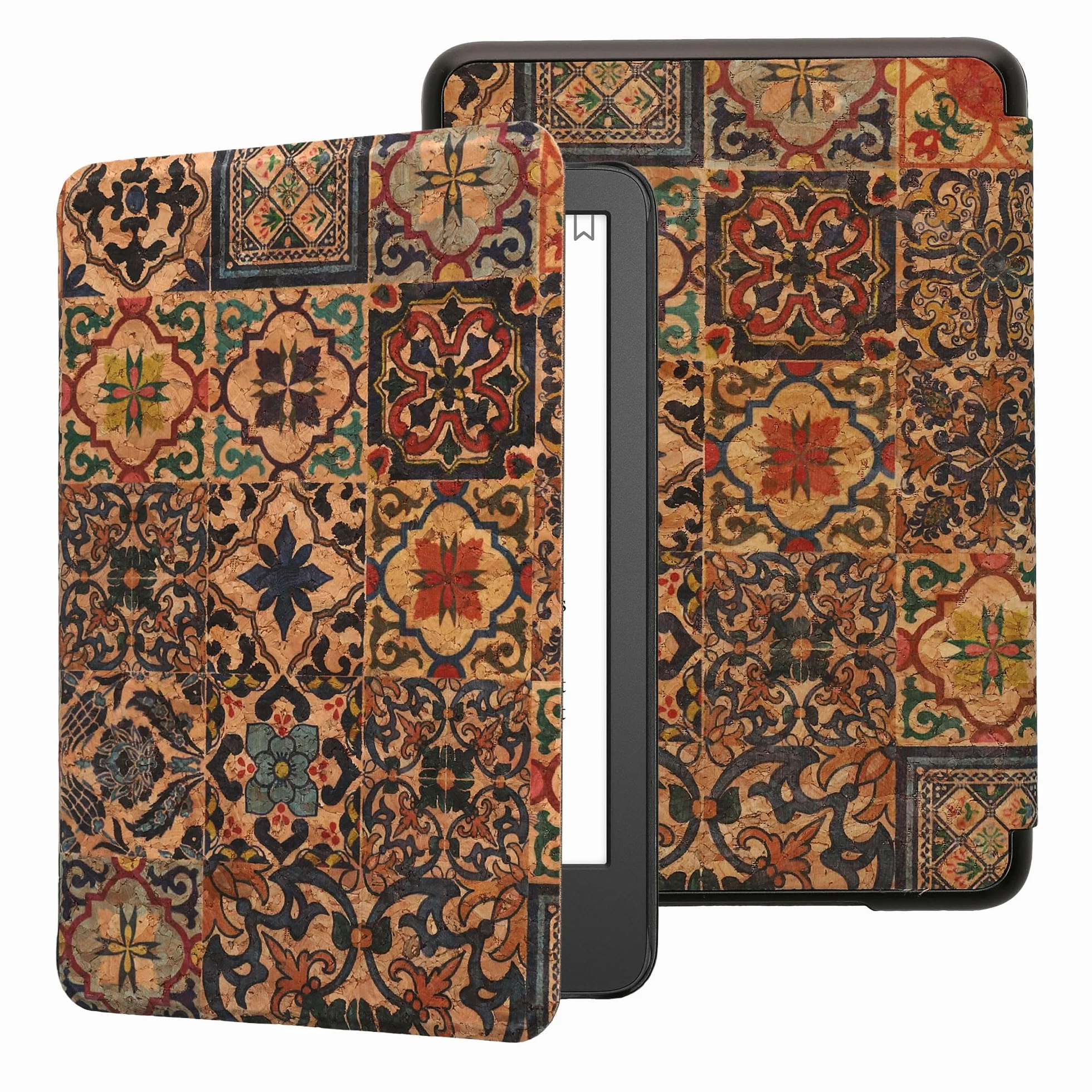 kwmobile Etui kompatybilne z Amazon Kindle (2022/2024) - etui z magnetyczną klapką do tabletów korkowych w kratkę z motywami brązowo-niebiesko-czerwone