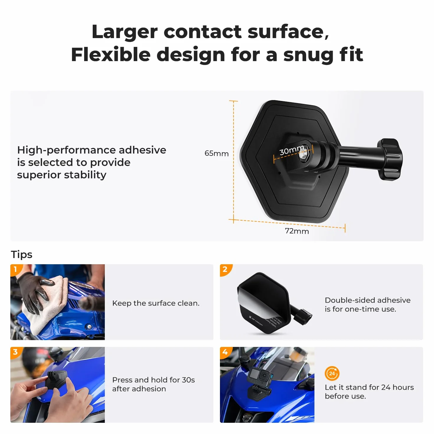 K&F CONCEPT 2-pak mocowania na kask z elastycznym klejem do GoPro Hero13/12/11/10 DJI Action 5 Pro 4 3 Insta360 X5 X4 X3 Ace Pro 2 Osmo 360 Akcesoria do aparatów sportowych na płaskie i zakrzywione