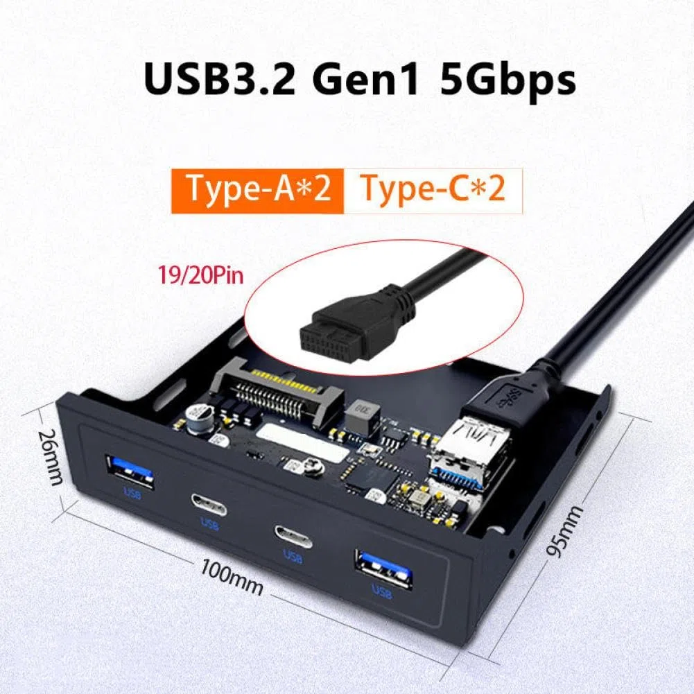 Adapter rozszerzeń na panel przedni USB 20-pinowy 3,5-calowy dyskietek 2 porty USB 3.0 2 port USB 3.2 Gen 1 5 Gb/s typ C kompatybilny z komputerem stacjonarnym
