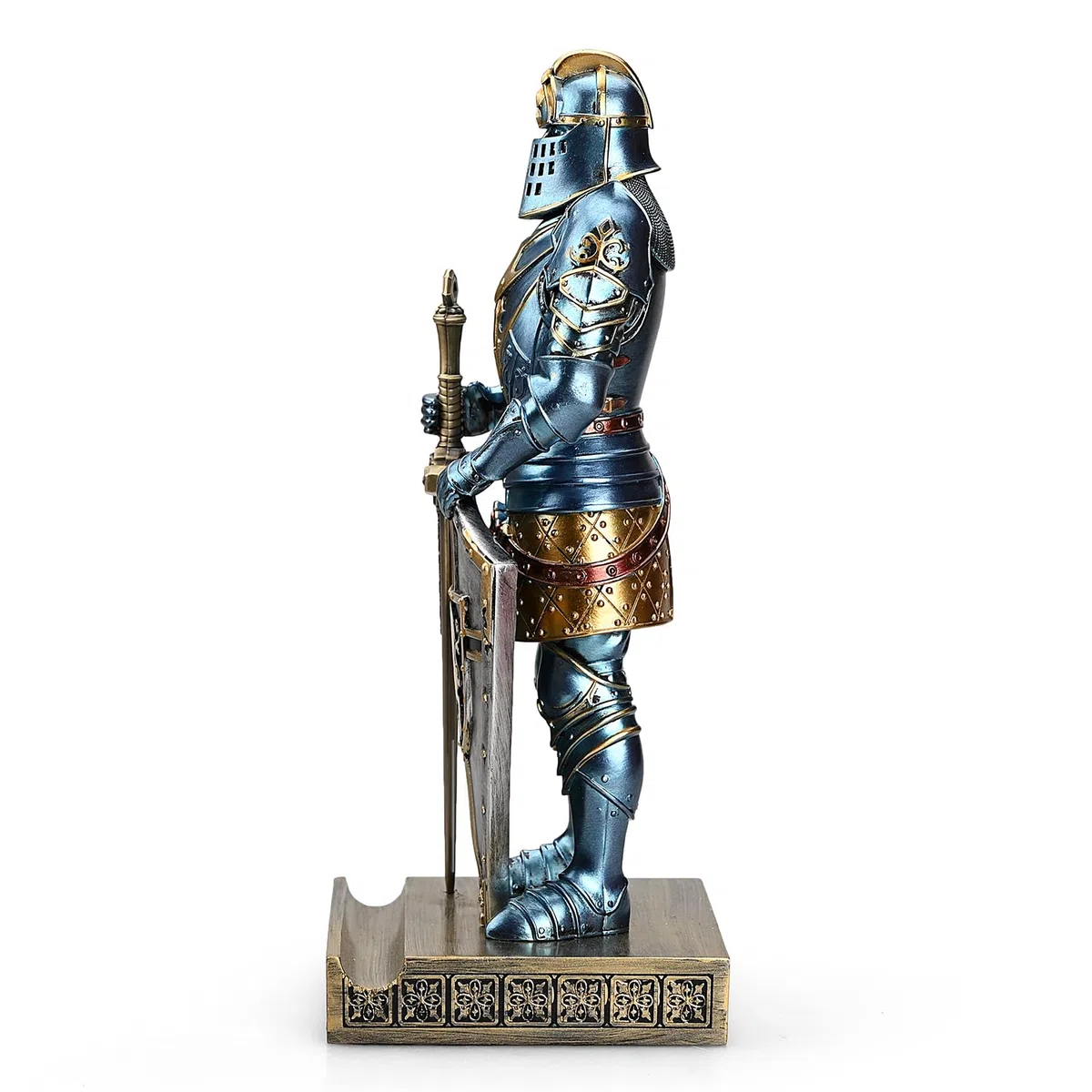 Ozdoba King's Guard figurka rycerza na biurko, akcesoria biurkowe, uchwyt na długopis, stojak do papieru do biura i domu (niebieski)