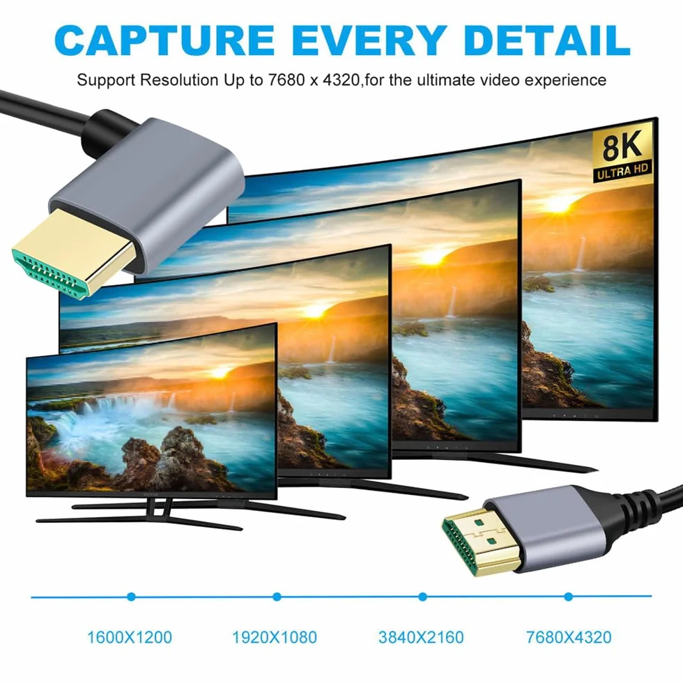 Ultra cienki kabel HDTV HDMI 2.1 8K 4K Hyper super elastyczny wąski przewód kątowy 90 stopni typ A męski na męski do komputera HDTV 50 cm, NF-HD-028-RI-0.5M