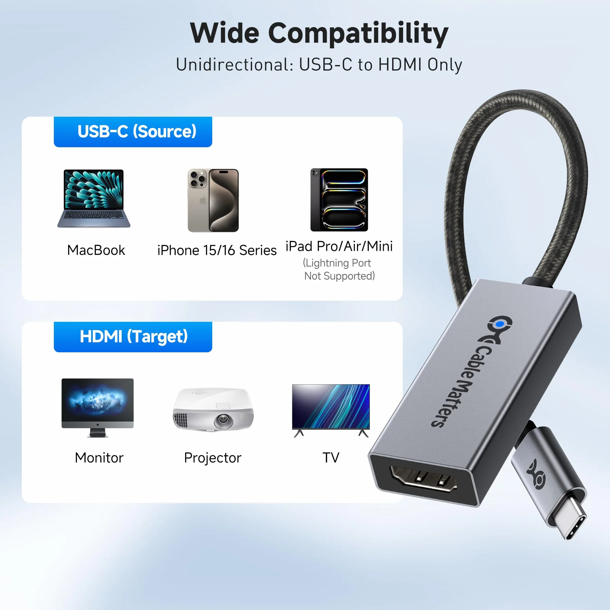 Cable Matters Adapter USB C na HDMI 2.1 48 Gb/s 8K 60 Hz 4K 240 Hz HDR Thunderbolt 5