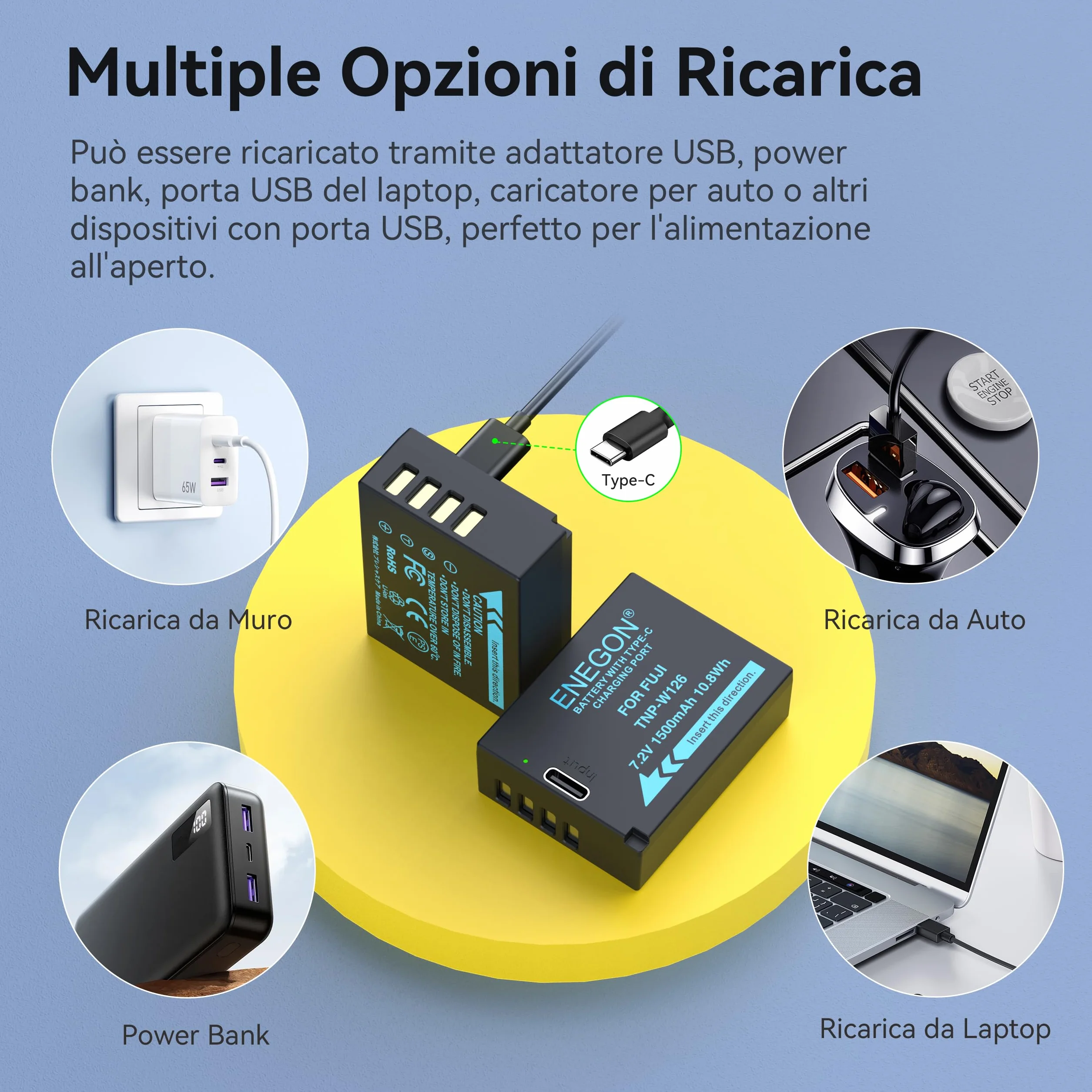 ENEGON NP-W126/W126S USB-C akumulator zastępczy 1500 mAh 2-pak do Fujifilm FinePix HS30EXR HS35EXR HS50EXR X-A1/E1/E2/E3/M1/Pro1/T1/T1 1/T3