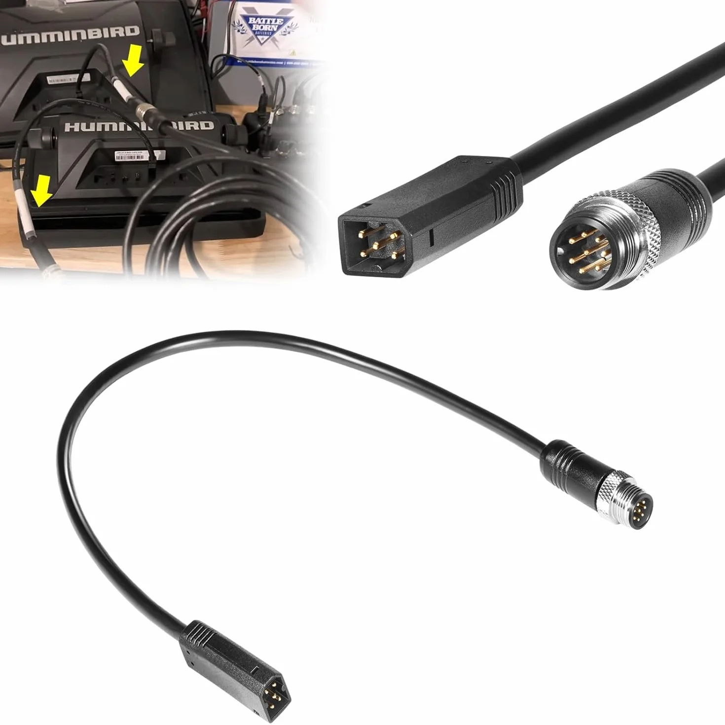 720074-12 (720074-1) AS EC QDE kabel sieciowy do wykrywacza ryb Humminbird – wytrzymały kabel sieciowy do HELIX 7-15 & SOLIX G2N/G3N/G4N, i-Pilot Link, One-Boat Network i Mega Live Imaging (mokra