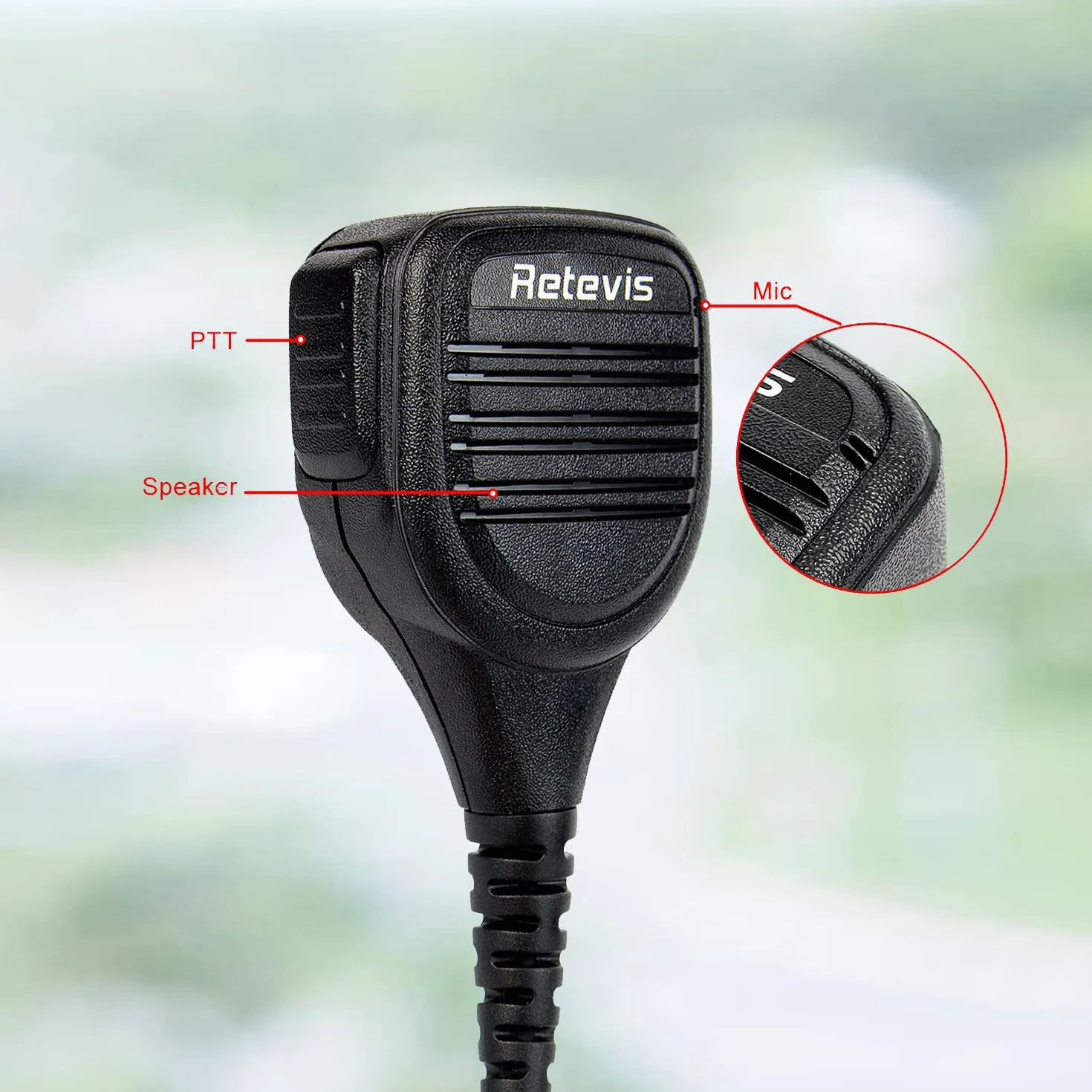 Retevis Dwukierunkowy Mikrofon Naramienny 2-Pinowy Kompatybilny z RT24 RT27 RT22 RT28 RT617 RT618 RT619 TYT Kenwood Walkie Talkie