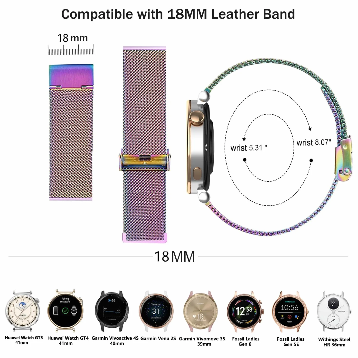 Issinlky Metalowa opaska kompatybilna z Huawei Watch GT5 41mm/Huawei GT4 41mm, opaska ze stali nierdzewnej 18mm dla Garmin Venu 2S/Venu 3S/Vivomove 3S/Vivoactive 4S