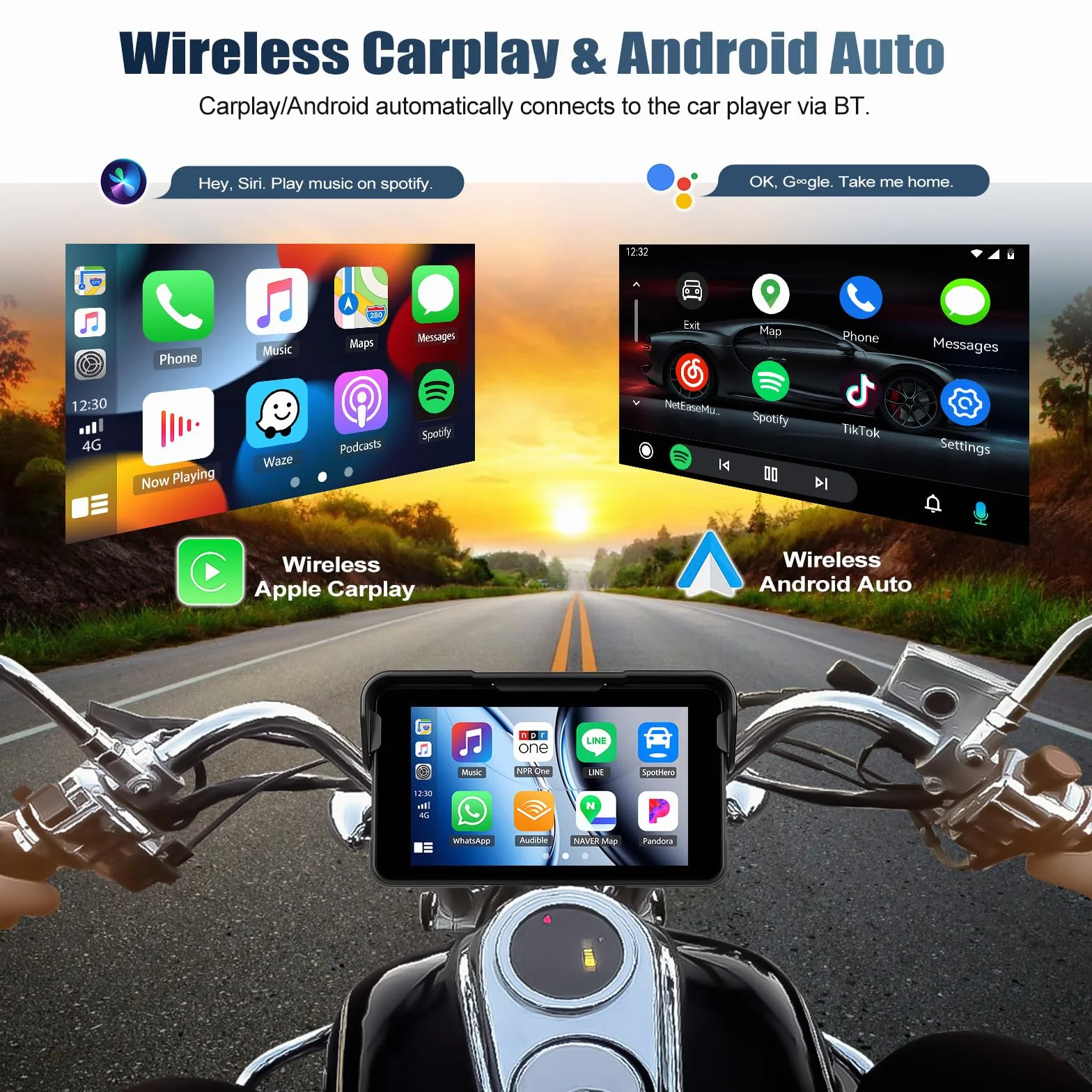 [2026 CARPLAY] CAMECHO 5-calowy bezprzewodowy ekran dotykowy CarPlay do motocykli z Bluetooth i GPS-em – wodoszczelny (IP67) uniwersalny monitor samochodowy/motocyklowy 12 V z funkcją Android Auto