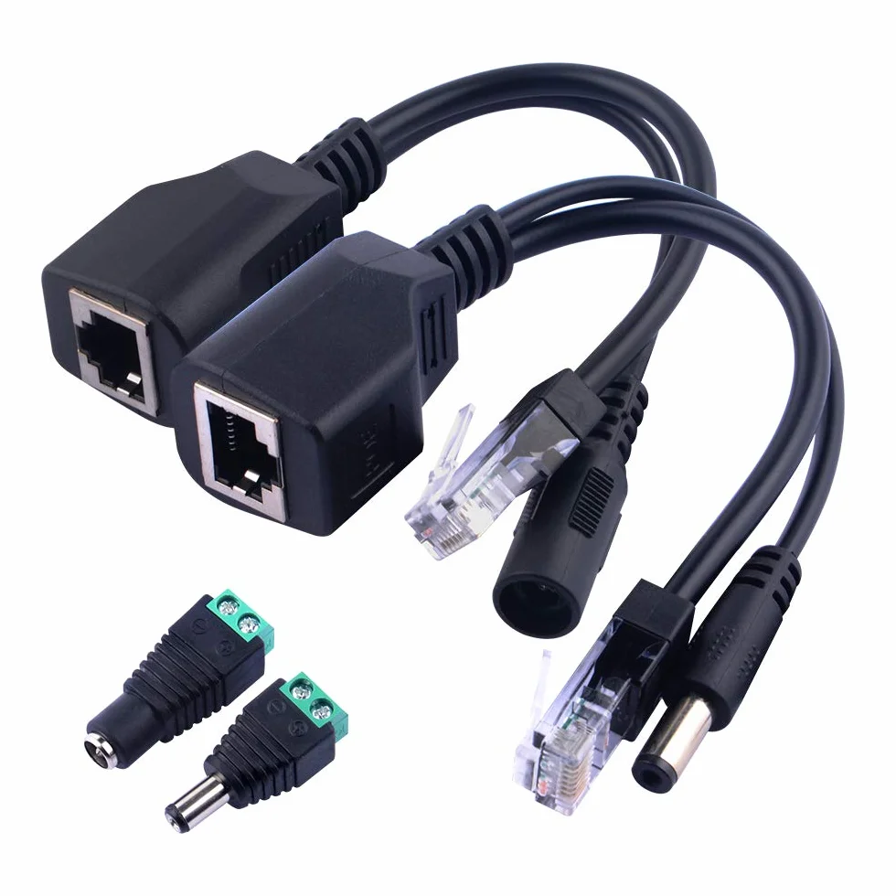 GeeekPi 1 para pasywnego zasilania przez Ethernet RJ45 PoE adapter wtryskiwacz + zestaw kabli rozdzielacza ze złączem zasilacza DC 2,1 x 5,5 mm