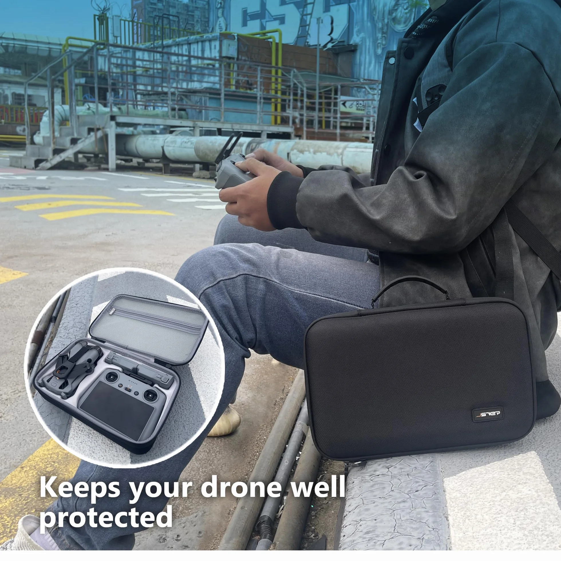 Torba JSVER DJI Mini 5 Pro,Futerał transportowy Mini 5 Pro,Futerał Transportowy na Kontroler RC 2/RC-N3,Ochronny na Drona Combo i Akcesoria–Czarny