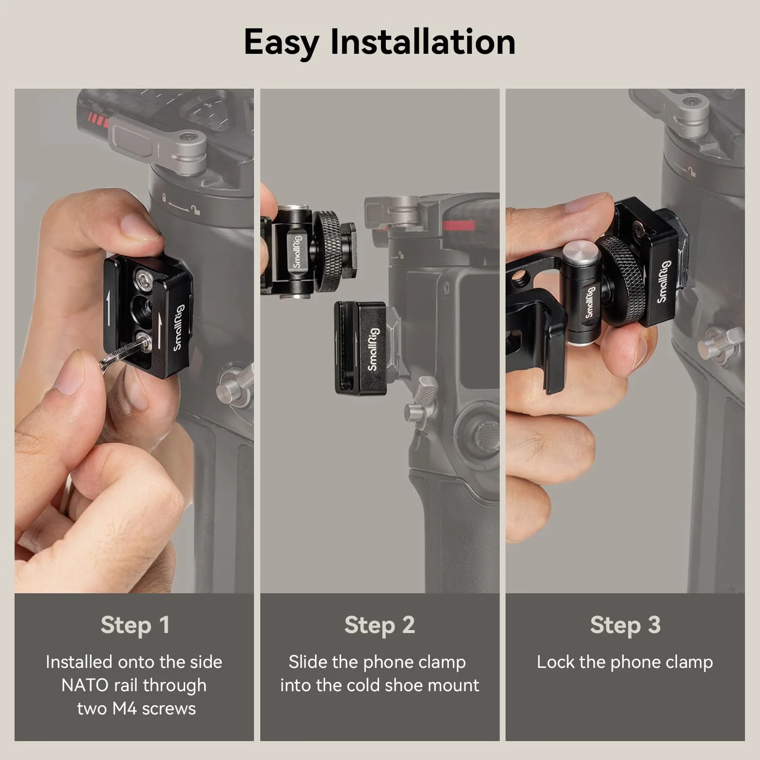 SMALLRIG Uniwersalny Statyw do Telefonu, Metalowy Uchwyt do Telefonu Komórkowego z Mocowaniem Zimnej Stopki dla DJI Stabilizatorów, Adapter do Mocowania Telefonu z Bezpłatną Regulacją dla iPhone -4301