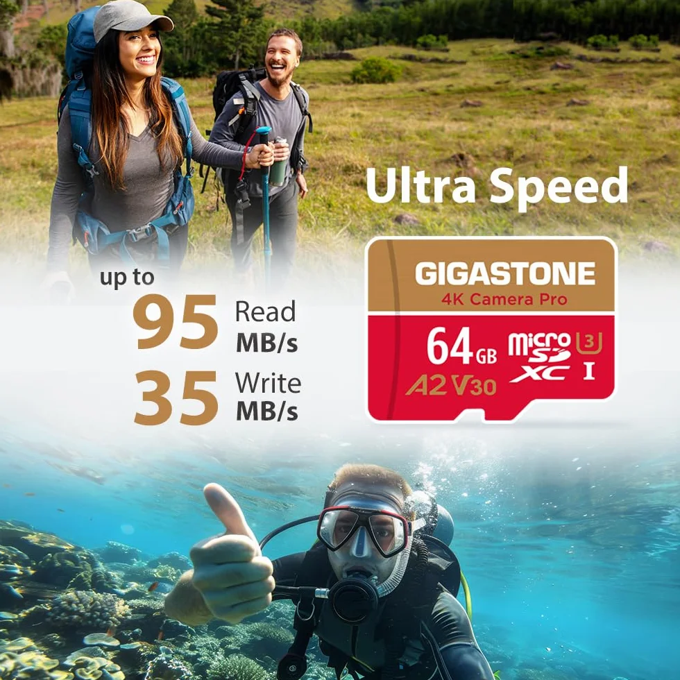 Gigastone Karta pamięci 64 GB Micro SDXC A2 U3 V30 95 MB/s 4K Pro Camera z adapterem SD