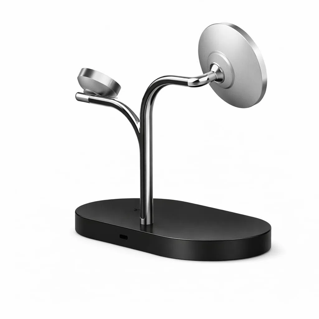 Ładowarka indukcyjna Samsung S25, magnetyczna 15 W, jednoczesne ładowanie: Smartfon, Watch, Buds (ładowarka 45 W łącznie). Stacja ładująca 3 w 1, stabilne wyrównywanie magnetyczne, kompaktowa