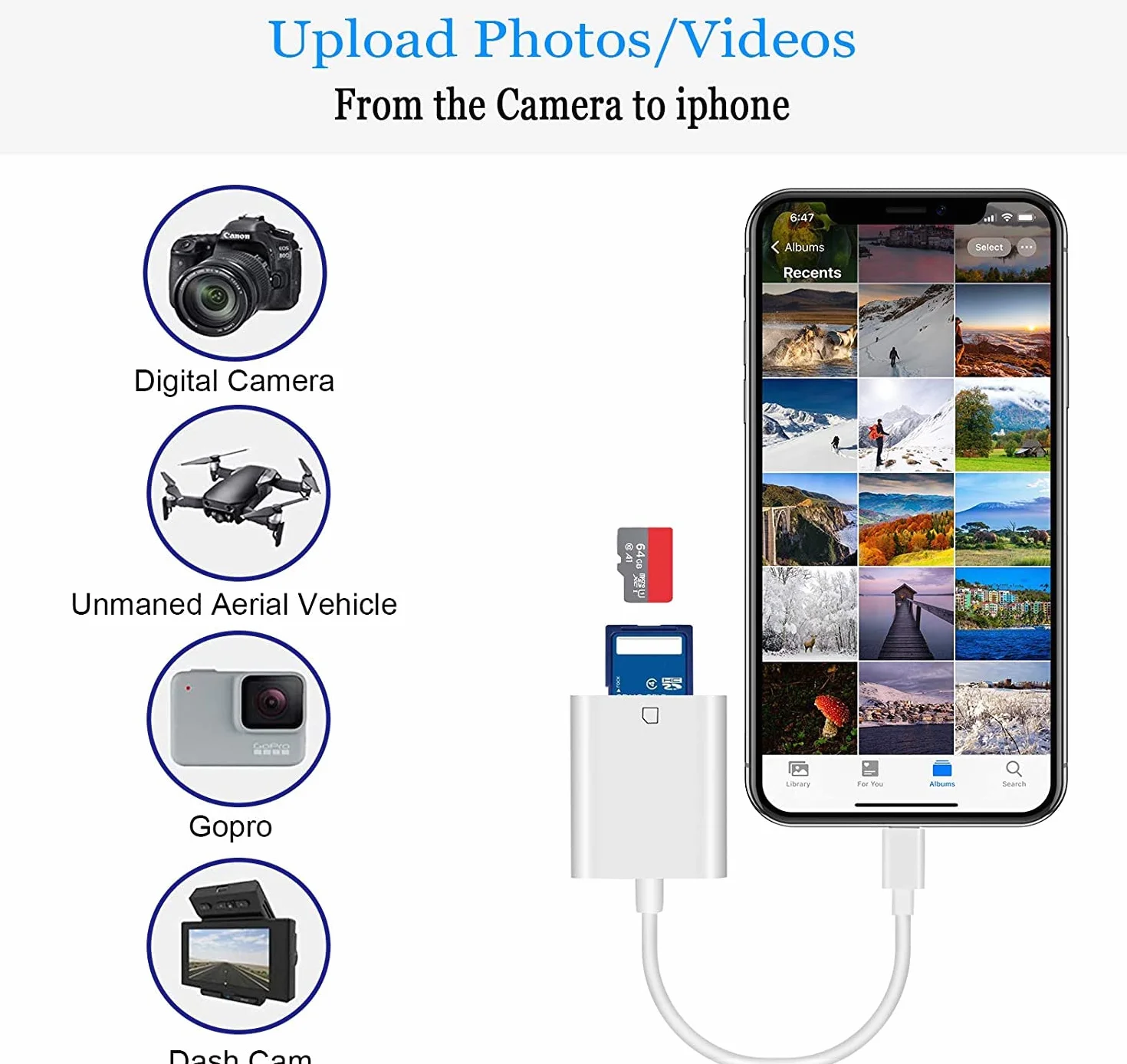 [Certyfikat Apple MFi Certified] iPhone SD Card Reader, czytnik kart Lightning, czytnik kart pamięci, adapter do fotografii iPhone 8/14/13/12/11/X