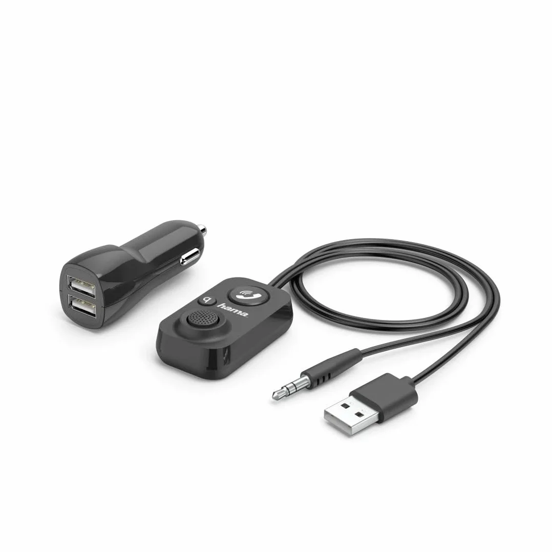 Hama 00014167 Zestaw głośnomówiący Bluetooth (doposażenie do pojazdów z AUX-IN, tryb głośnomówiący, bezprzewodowa transmisja muzyki, wzmocnienie basów), czarny