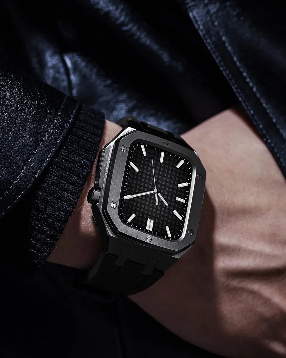 Do Apple Watch Mod Kit wytrzymała obudowa ze stali nierdzewnej z paskami do Apple Watch serii 7 (45 mm) i serii 6/SE/5/4 (44 mm) akcesoria do modów, 44MM FOR 6/5/4/SE, Agat
