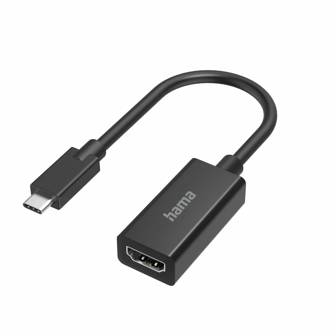 Hama Adapter USB C - HDMI do monitora w celu przesyłania danych cyfrowych i sygnałów audio/video (4K, wąska wtyczka, elastyczne materiały, Thunderbolt-3/4) czarny