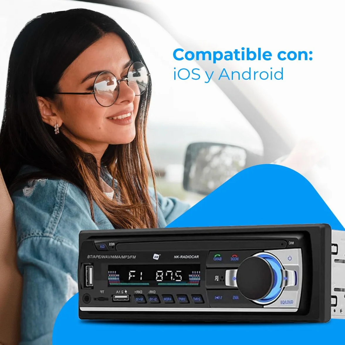 Radio samochodowe NK Auto - 1 DIN - 4x40W - Bluetooth 4.0, AUX, odtwarzacz MP3 i podwójny port USB, dźwięk stereo FM, zestaw głośnomówiący, pilot zdalnego sterowania, wyświetlacz LCD, iOS & Android