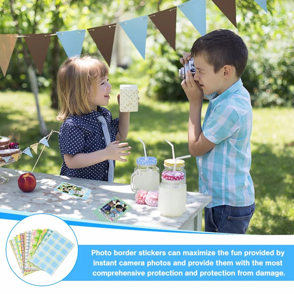 140 sztuk kolorowych naklejek foliowych Polaroid Mini ramki na zdjęcia naklejki Polaroid DIY papierowe ramki na zdjęcia naklejki do Fujifilm Instax Mini 9/8/7S/70/26/50S/90