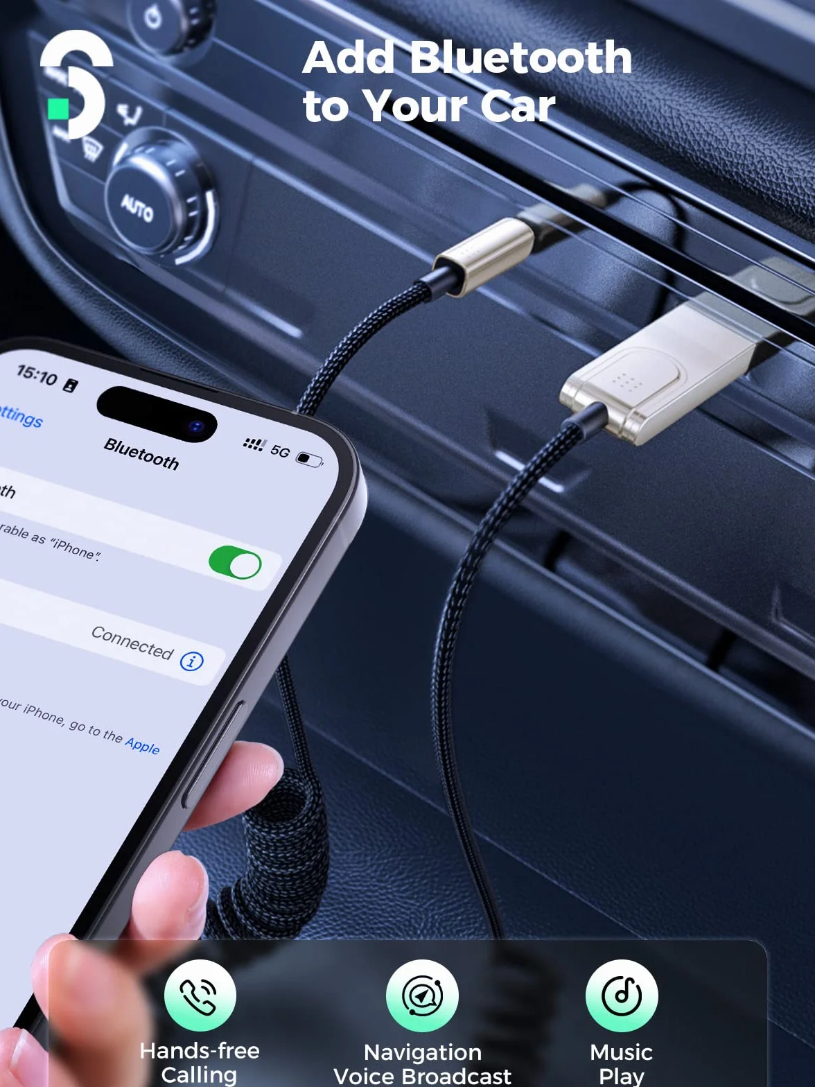 Samochodowy adapter Bluetooth Aux, odbiornik 5.1 Bluetooth z mikrofonem do muzyki i zestawu głośnomówiącego, kompatybilny z domowym zestawem stereo, słuchawkami, głośnikami itp.