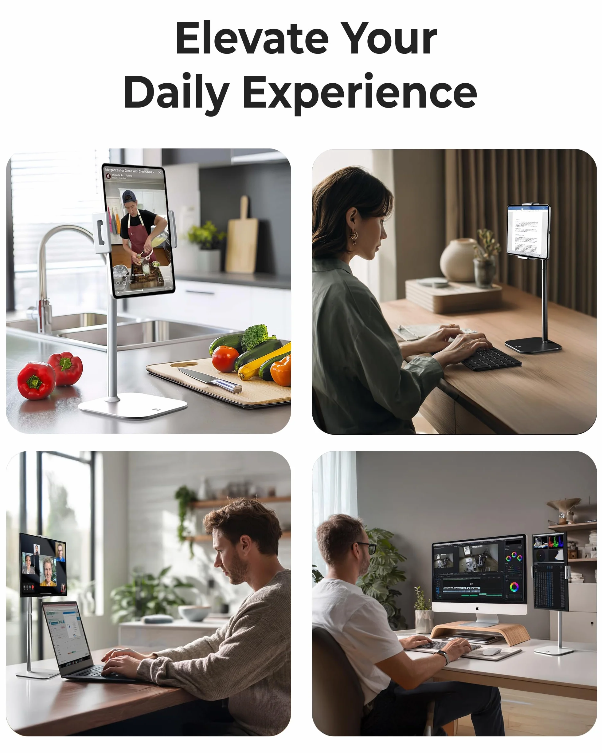 COOPER TabStand Stojak na biurko o wysokości 20", uchwyt na monitory do laptopów do 17" (2 kg), uchwyt na tablet biurkowy, mocowanie tabletu, kompatybilny z iPadem Samsung Kindle Fire Android (biały)