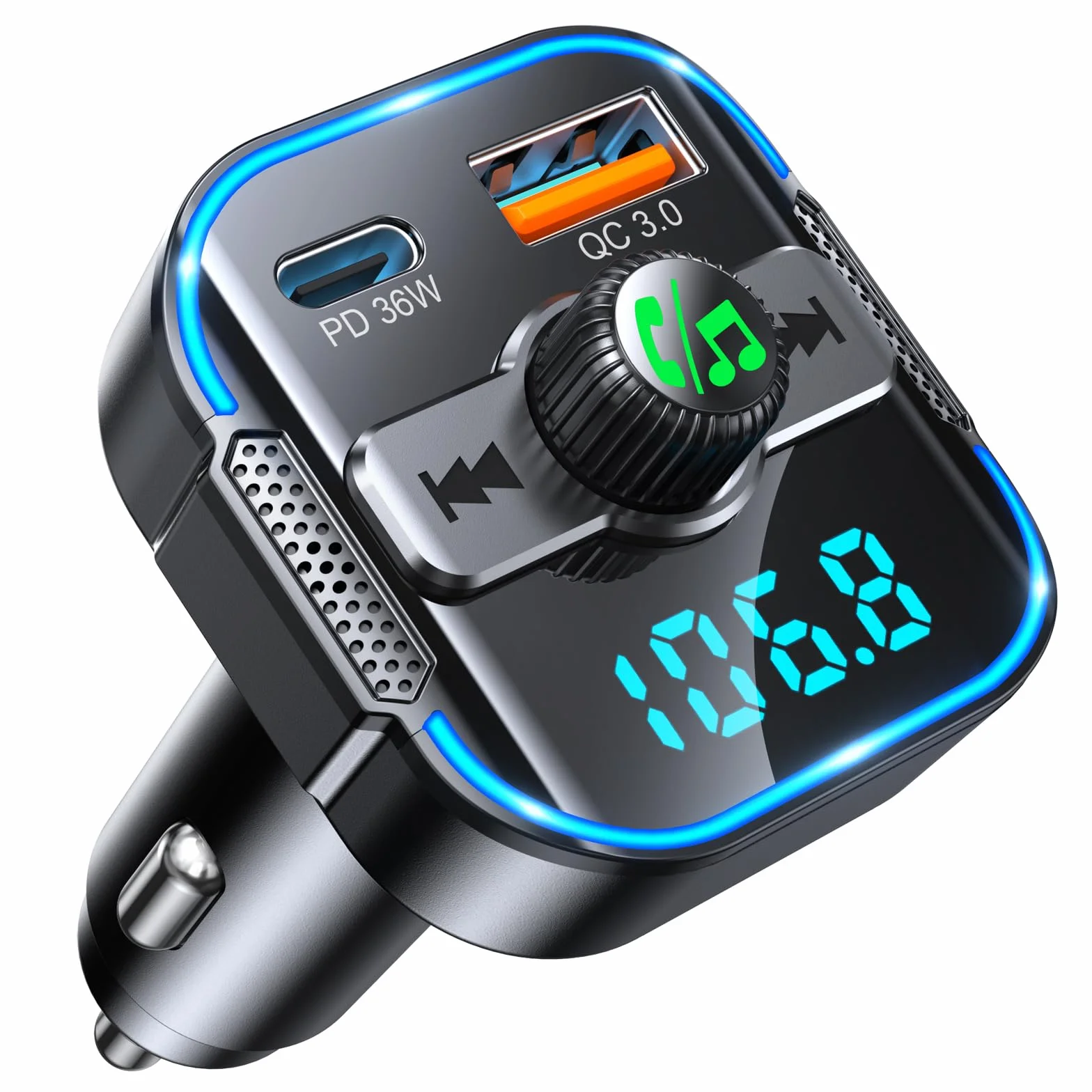 Glangeh adapter samochodowy Bluetooth 5.3 FM 2 w 1 szybka ładowarka 36W
