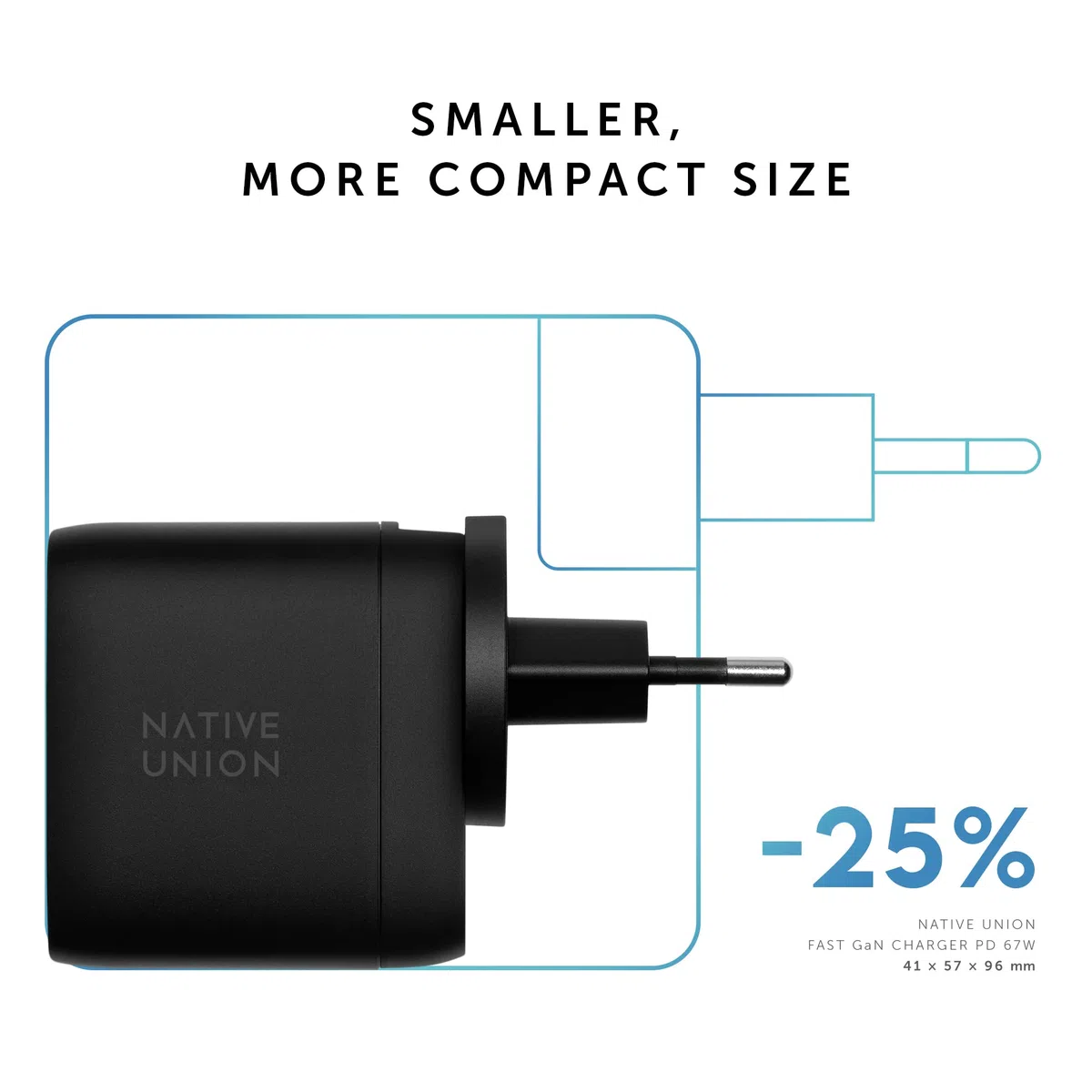 Native Union GaN Szybka ładowarka PD 67W - Ultra-kompaktowa kompatybilna z dostawą energii do 67 W - do MacBook Pro, iPadów, iPhone'a i innych urządzeń (czarna)