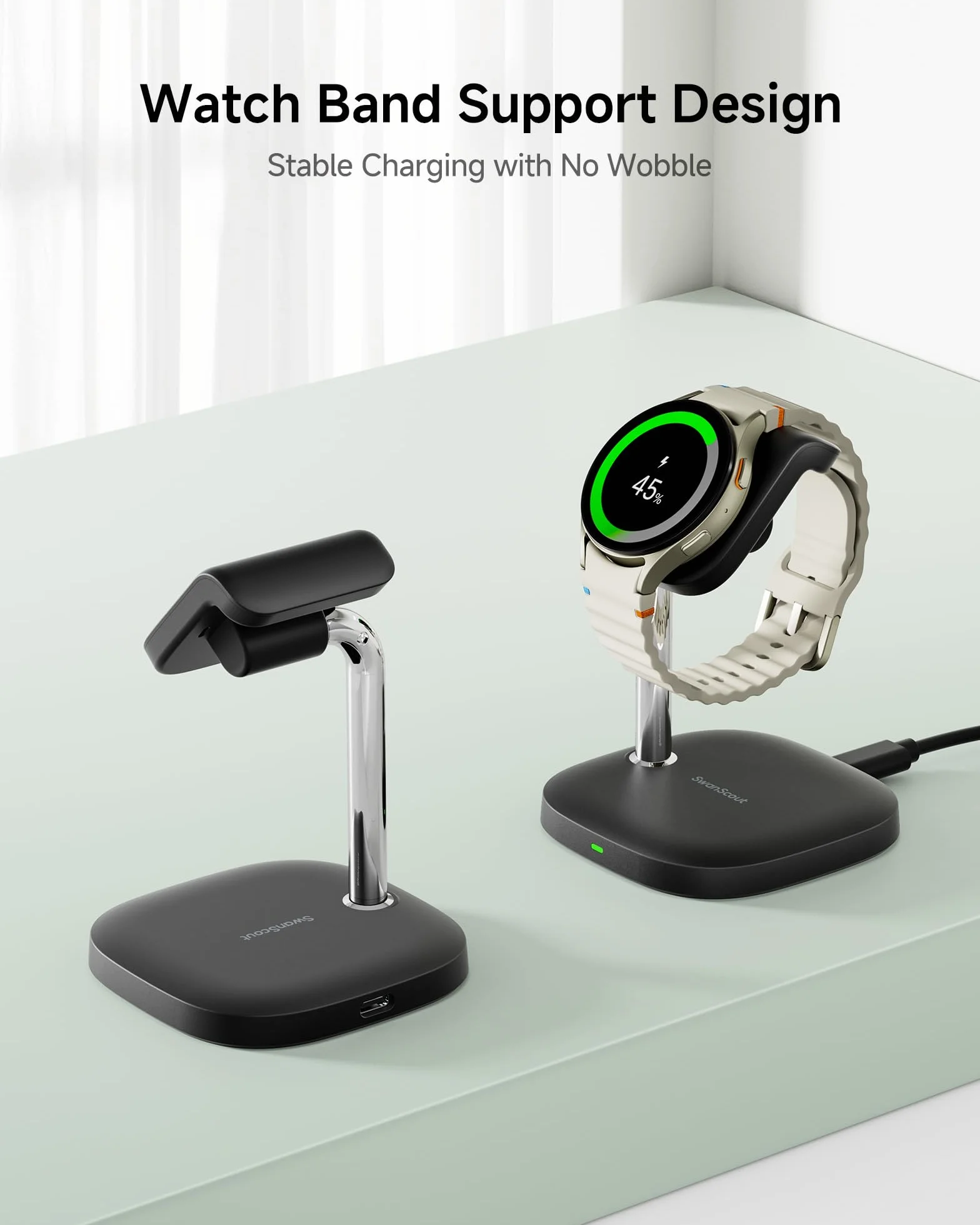 SwanScout 505S Podstawka Ładowarka dla Samsung Galaxy Watch Ultra/8/7/6/5/4/3/Active 2, Szybkie Ładowanie, Czarny