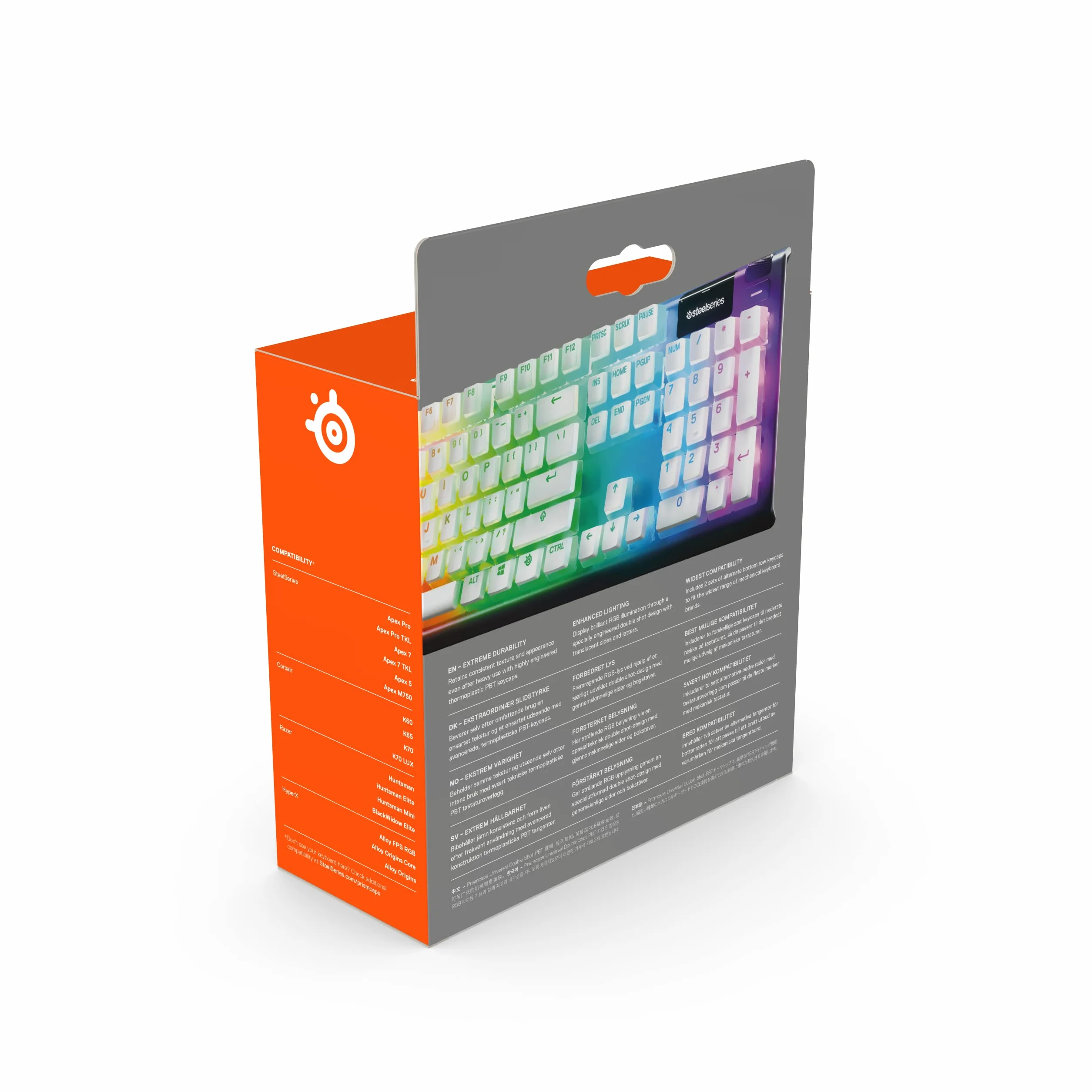 SteelSeries 60380 PrismCaps, Zestaw dwustronnych przycisków o wyglądzie"Pudding", kompatybilne ze wszystkimi popularnymi klawiaturami mechanicznymi, popychacz MX, Biały (niemiecki układ klawiatury)