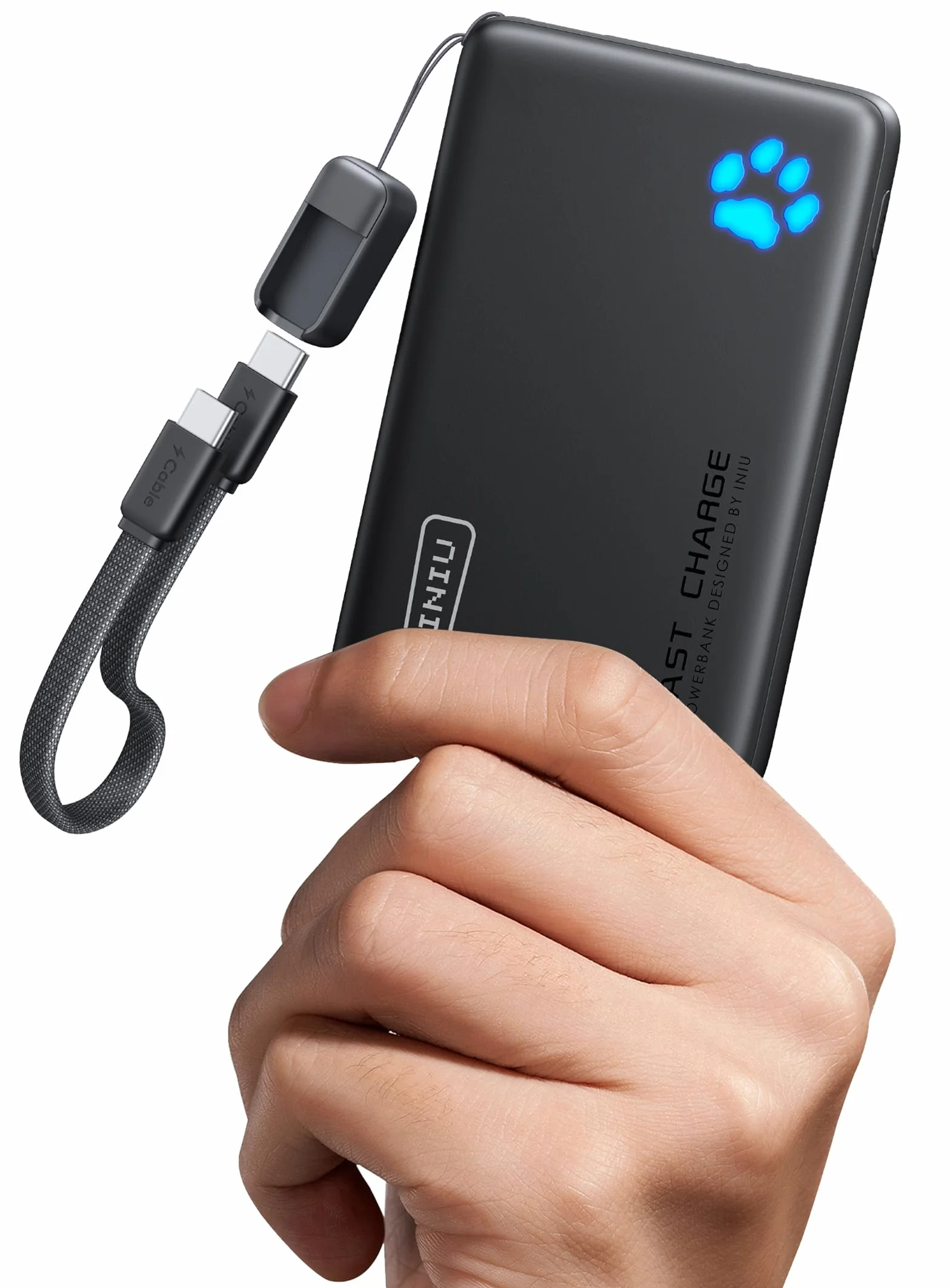 INIU Power Bank, powerbank 45 W, 10 000 mAh, najlżejszy i mały, ale mocny (USB C In& Out), PD3.0 zewnętrzne akumulatory do telefonów komórkowych z lampą błyskową, kompatybilne z iPhone 17 16 15 Pro