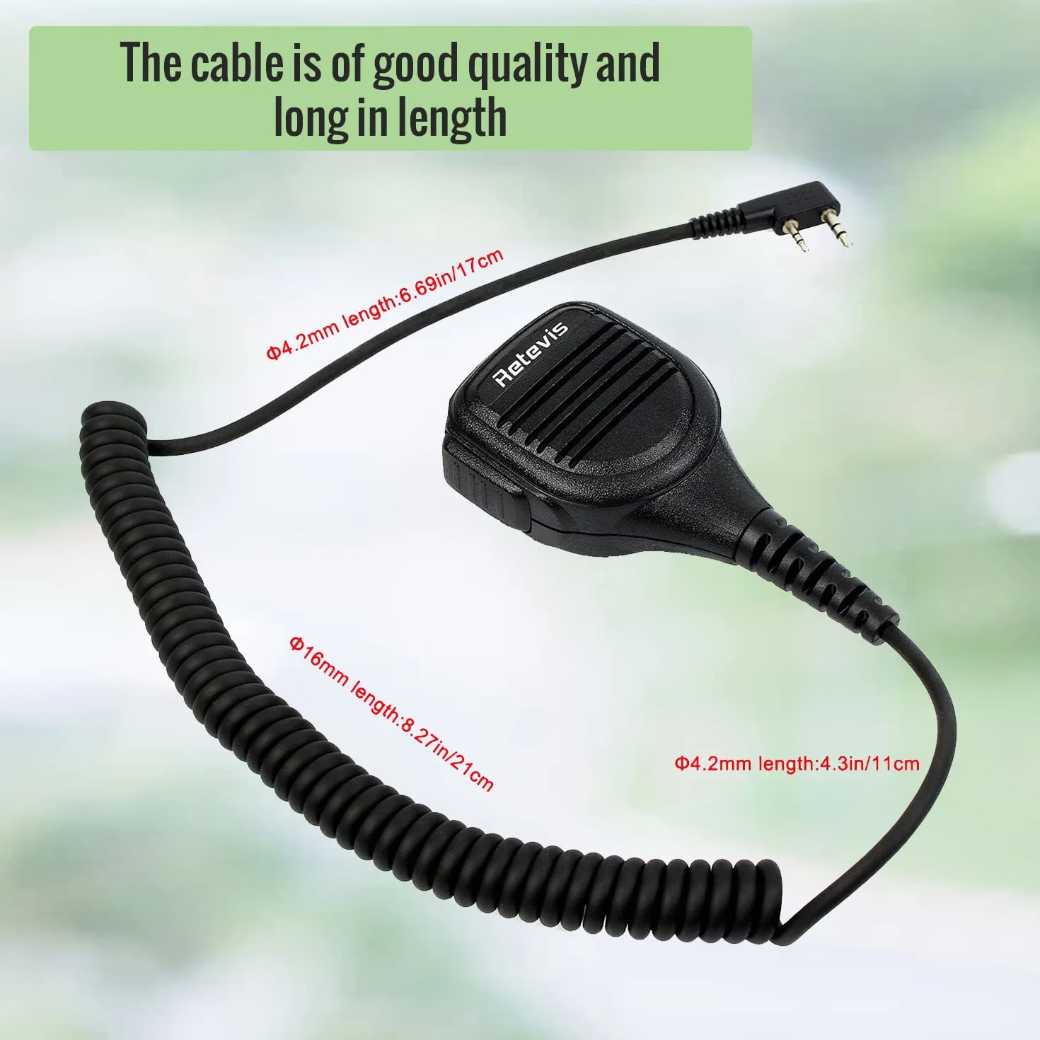 Retevis Dwukierunkowy Mikrofon Naramienny 2-Pinowy Kompatybilny z RT24 RT27 RT22 RT28 RT617 RT618 RT619 TYT Kenwood Walkie Talkie