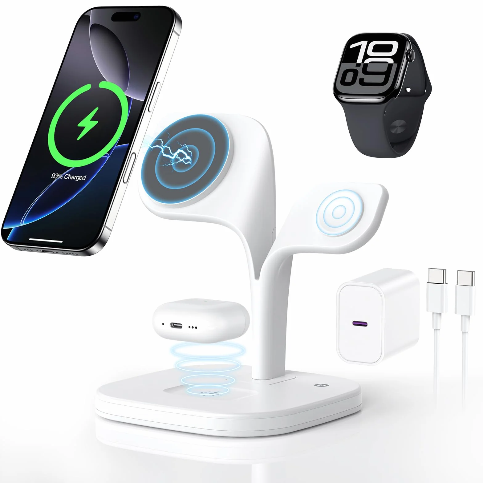 HJCE Bezprzewodowa ładowarka, 20W stacja ładująca 3 w 1 do Apple składana, indukcyjna do iPhone 17e Air 17 16 15 14 13 12, Apple Watch 11/10/9/8/7/6/5/4/3/2/SE/Ultra, AirPods Pro/3/2