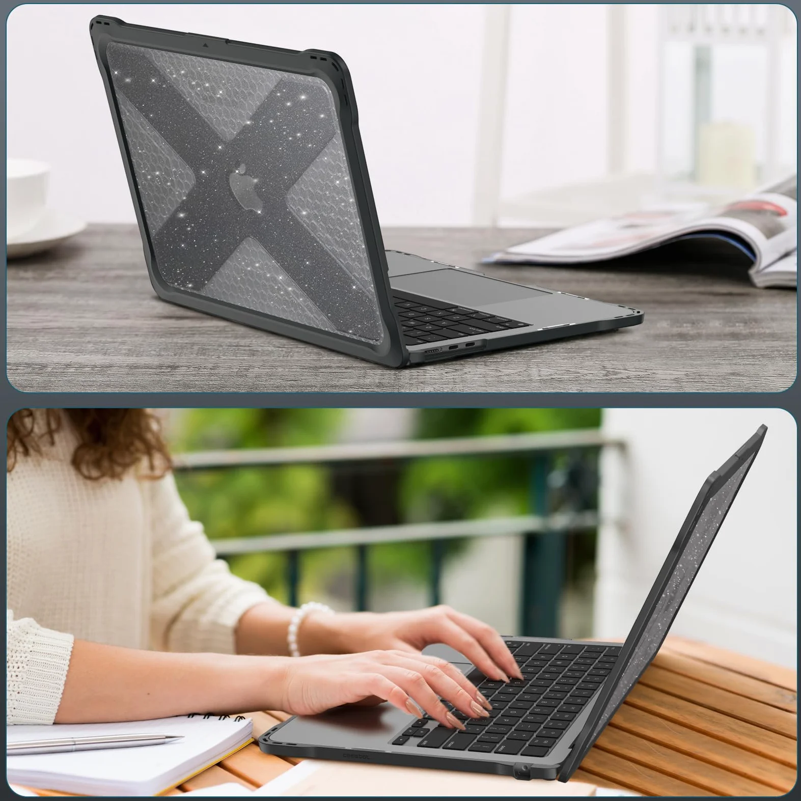 Fintie Etui kompatybilne z MacBook Air 13,6 cala M5 M4 M3 M2 (2026/2025/2024/2022) - wytrzymałe twarde etui z krawędziami wstrząsowymi, wzmocniona ochrona hybrydowa, brokat