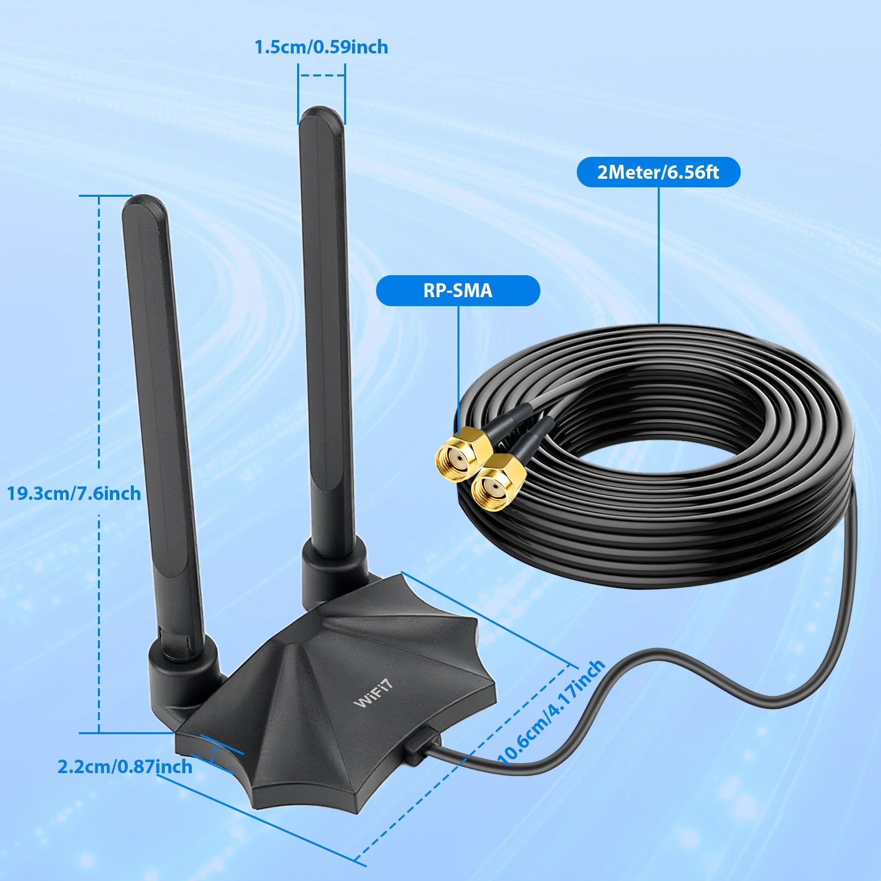 Antena magnetyczna WiFi 7 dBi 9 dBi antena WLAN z wtyczką RP-SMA dla mężczyzn do WiFi 7/6E routera PC, komputera stacjonarnego, karty PCI-E, Asus Gigabyte, płyta główna do gier