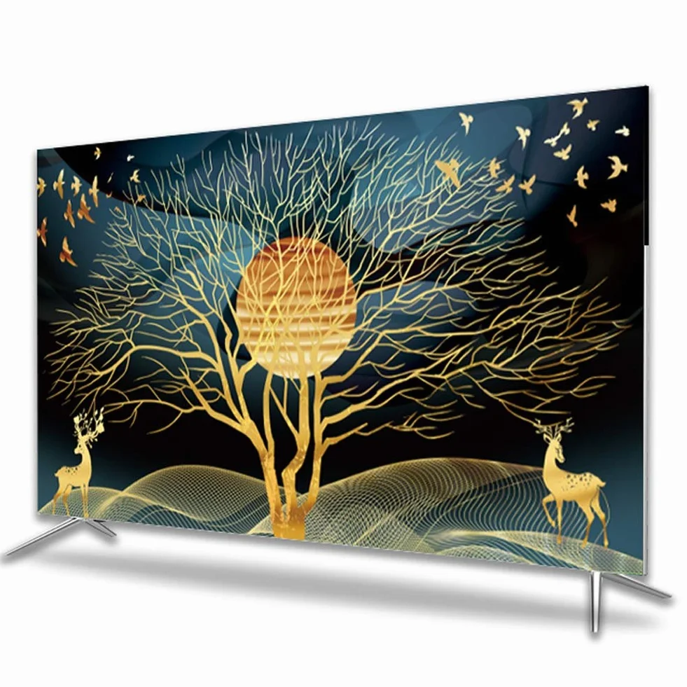 Pokrowiec na telewizor 32-75 cali, poliester odporny na kurz ochraniacz ekranu telewizora tkanina na LCD LED, dekoracja wnętrz sypialni salonu gładka miękka osłona przeciwpyłowa z nadrukiem
