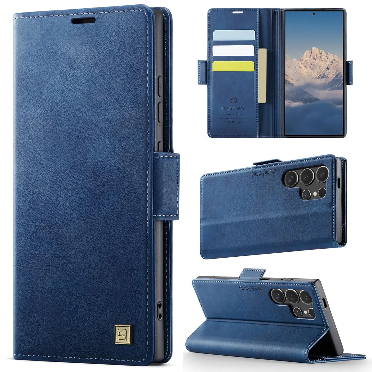 Etui do Samsung Galaxy S24 Ultra 5G, wysokiej jakości skóra PU etui z klapką pokrowiec na telefon，[ochrona RFID], z podpórką/przegródkami na karty, odporne na wstrząsy Case, Niebieski