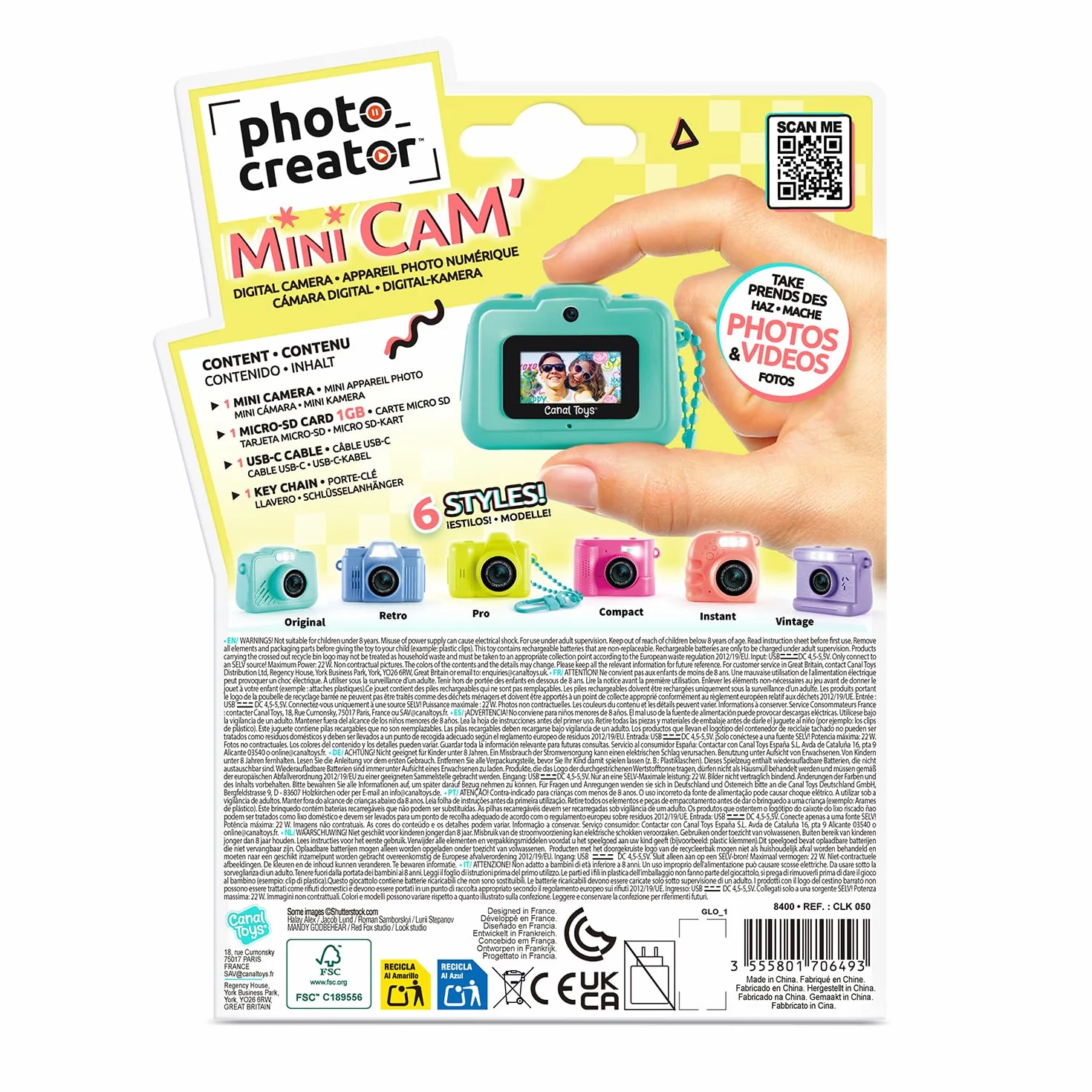 Canal Toys Twórca zdjęć - Cyfrowy aparat fotograficzny i wideo Mini Cam' - Retro - z uchwytem na klucze i kartą SD 1 GB w zestawie - CLK 059