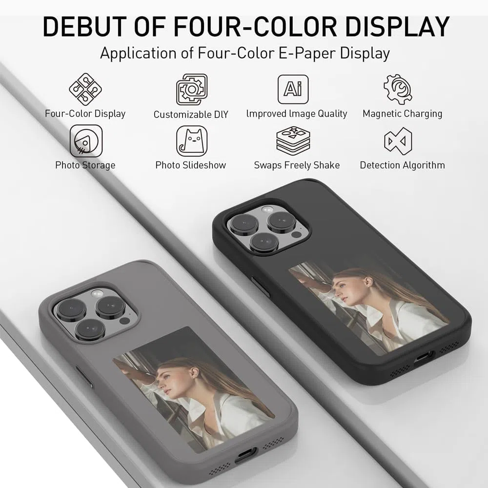Etui Photoink - Oryginalne etui e-Ink do iPhone'a, etui na telefon komórkowy z klapką E-Ink, do iPhone'a 13/14/15/Pro/Pro Max (czarne, do iPhone14Pro Max)