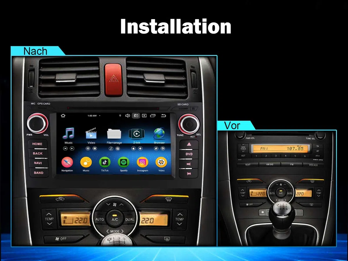 Radio samochodowe Android 16 8 rdzeni 4 GB + 64 GB do Toyota AURIS 2007-2012 nawigacja bezprzewodowa obsługa CarPlay Android Auto WiFi CD Bluetooth 5.0 CANbus GPS 4G USB DSP DAB+ AM/FM RDS 7 cali IPS