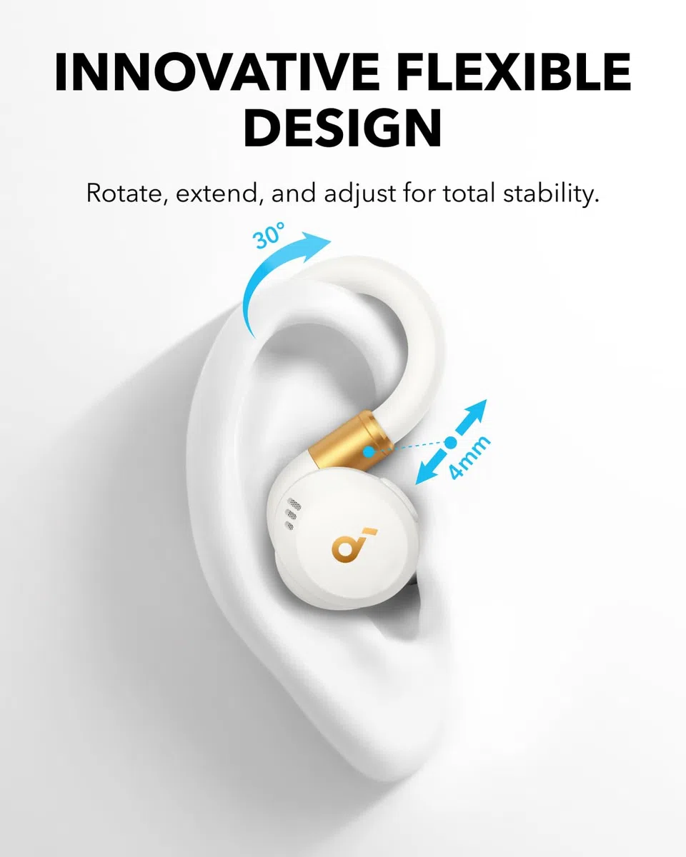 soundcore sportowe słuchawki douszne Sport X20(odnowiona) od Anker, bezprzew., obrotowe, wysuwane zaczepy na uszy, red. szumów, głębokie basy, wodoodp. IP68, odporne na pot i pył, 48 h odtwarzania