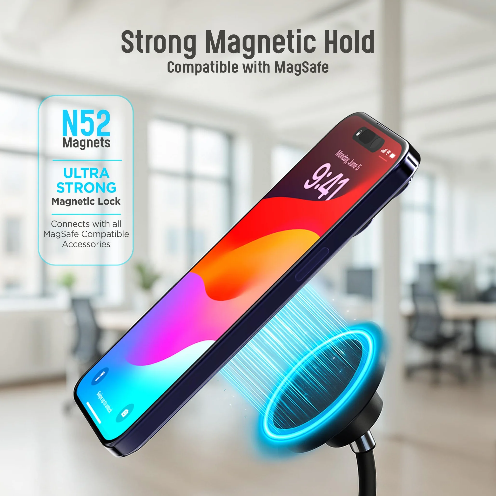 Galvanox Magnetyczny stojak na telefon do szybkiego ładowania 15 W kompatybilny z MagSafe