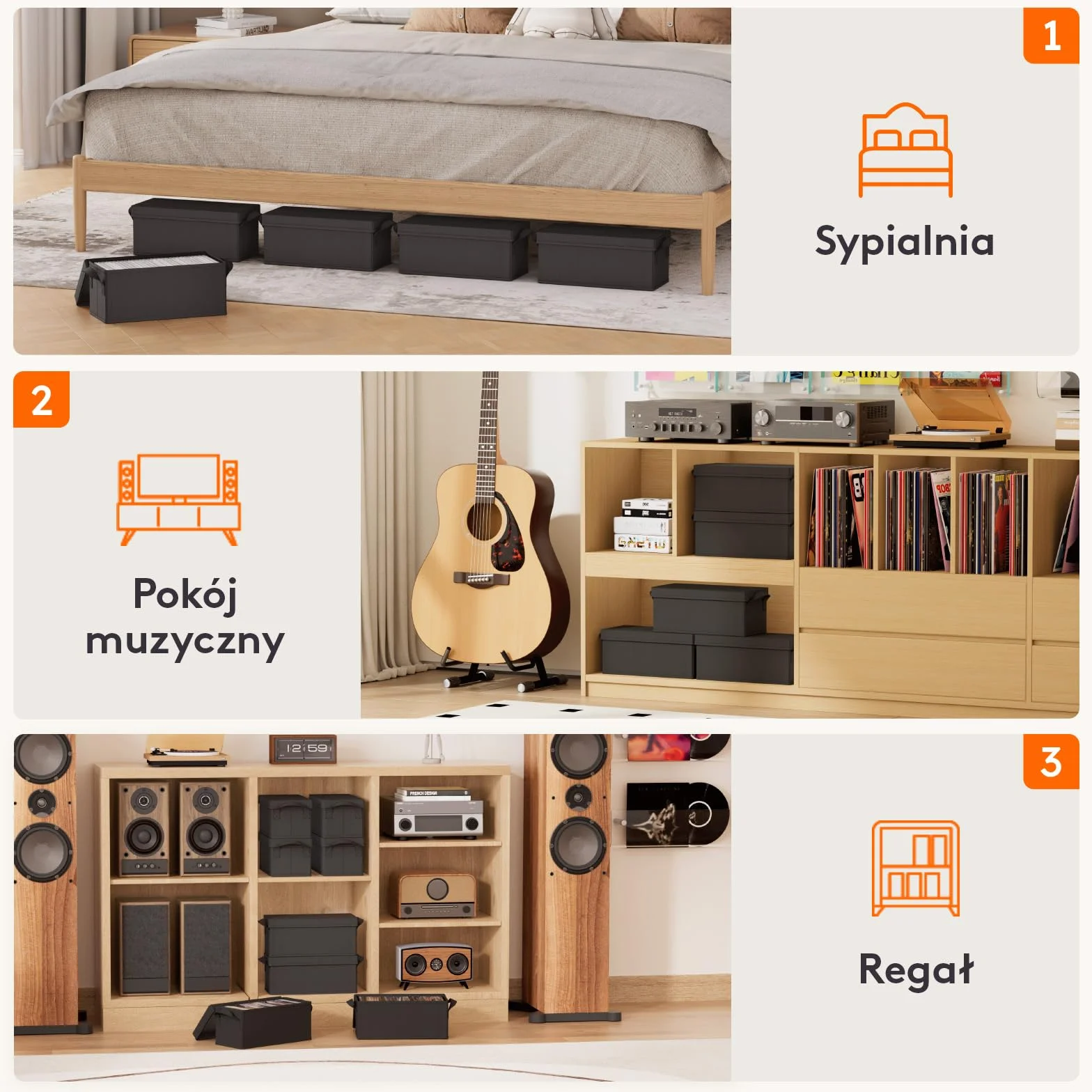 Lifewit Organizer na Płyty CD Składane Pudełko do Przechowywania, Czarny, 33,5 x 15 x 13,5 cm, Zestaw 6 Sztuk
