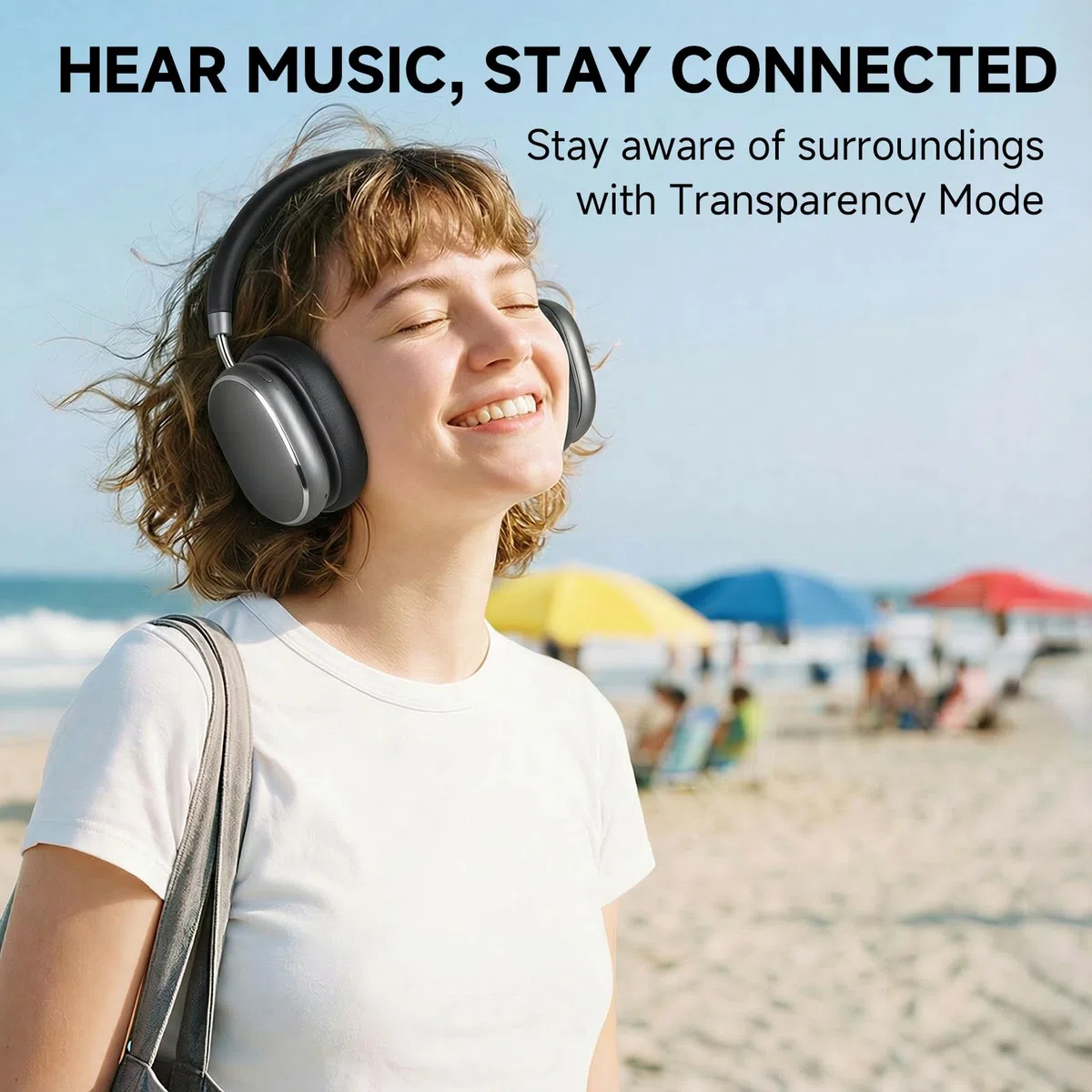 NC95 Hybrid Active Noise Cancelling Headphones,Słuchawki zakładane na uszy,Pokrętłem Sterującym,65 Godzin Odtwarzania,Sterowanie Aplikacją,Wyraźne Połączenia w Podróży/Treningu(czarny)