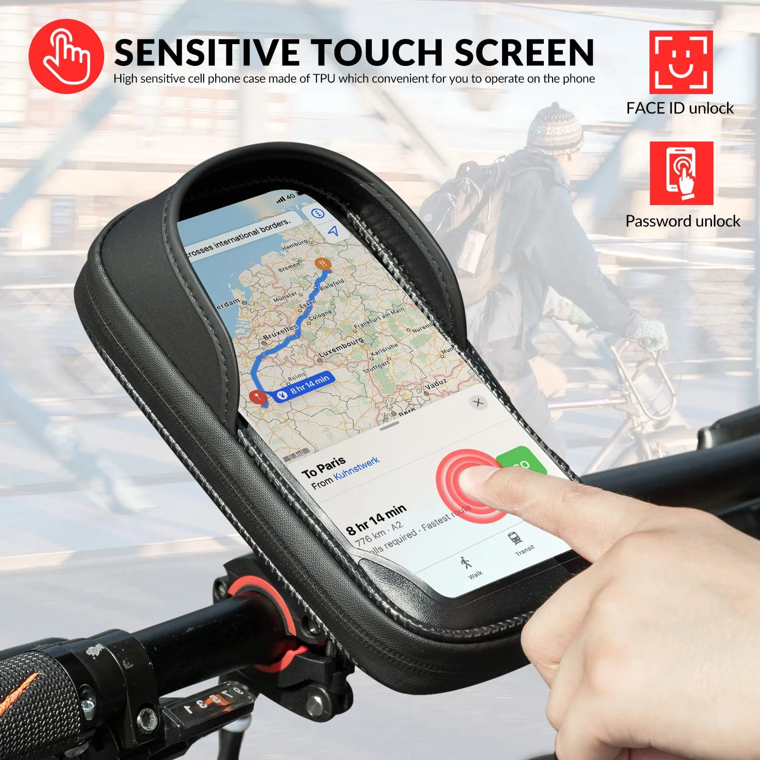 ROCKBROS Uchwyt na telefon komórkowy, torba rowerowa, wodoszczelna torba na kierownicę, obracana o 360°, do smartfonów o przekątnej ekranu 6,7", uchwyt na telefon komórkowy